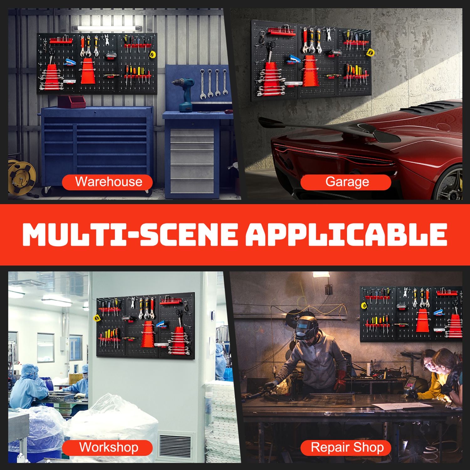 Trousse d'organisation murale à panneau perforé 4&nbsp;pi de Costway. Tableau d'outils en métal avec 3 panneaux perforés et 25 accessoires