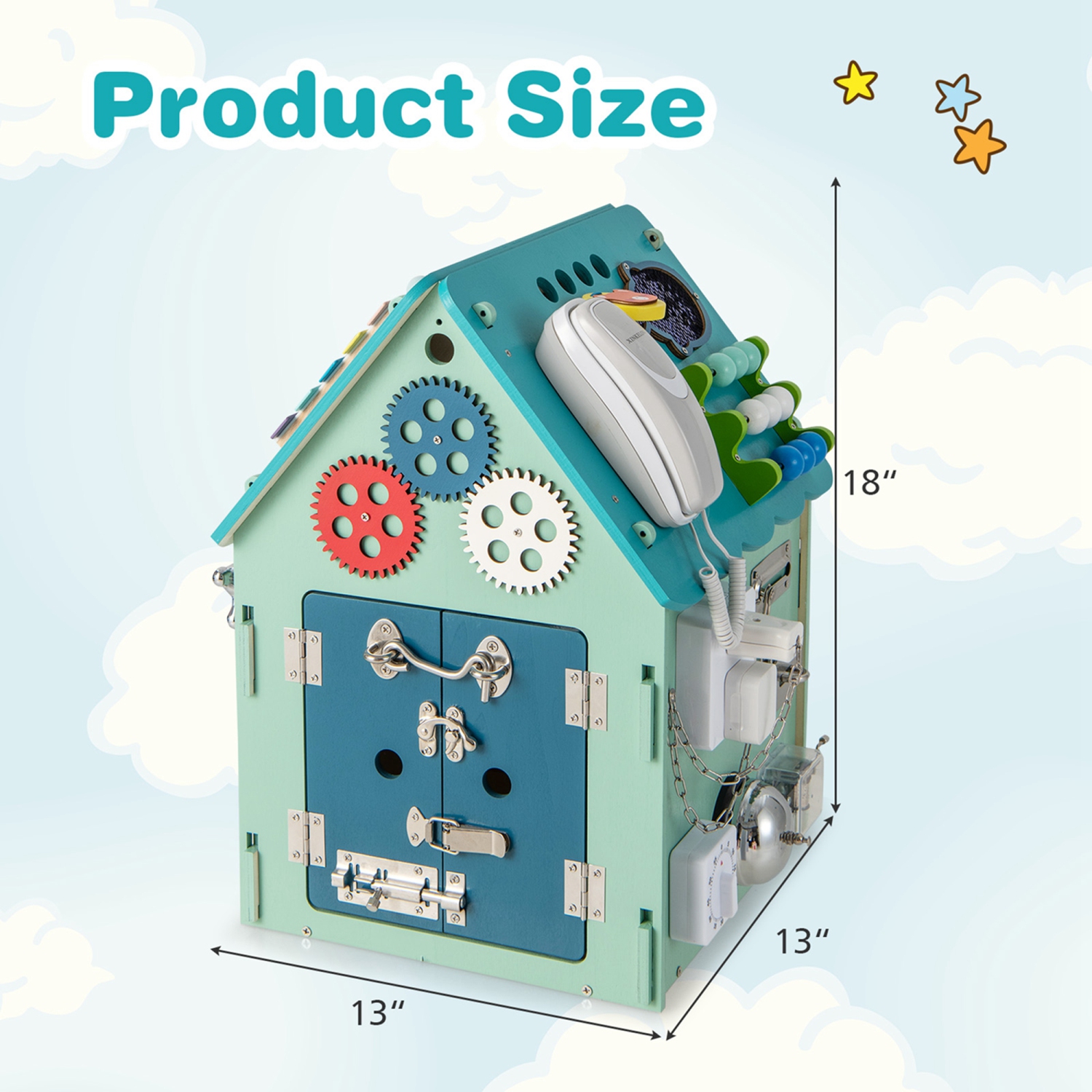 Costway Wooden Busy House Montessori Toy with Sensory Games & Interior Storage Space Blue/Pink