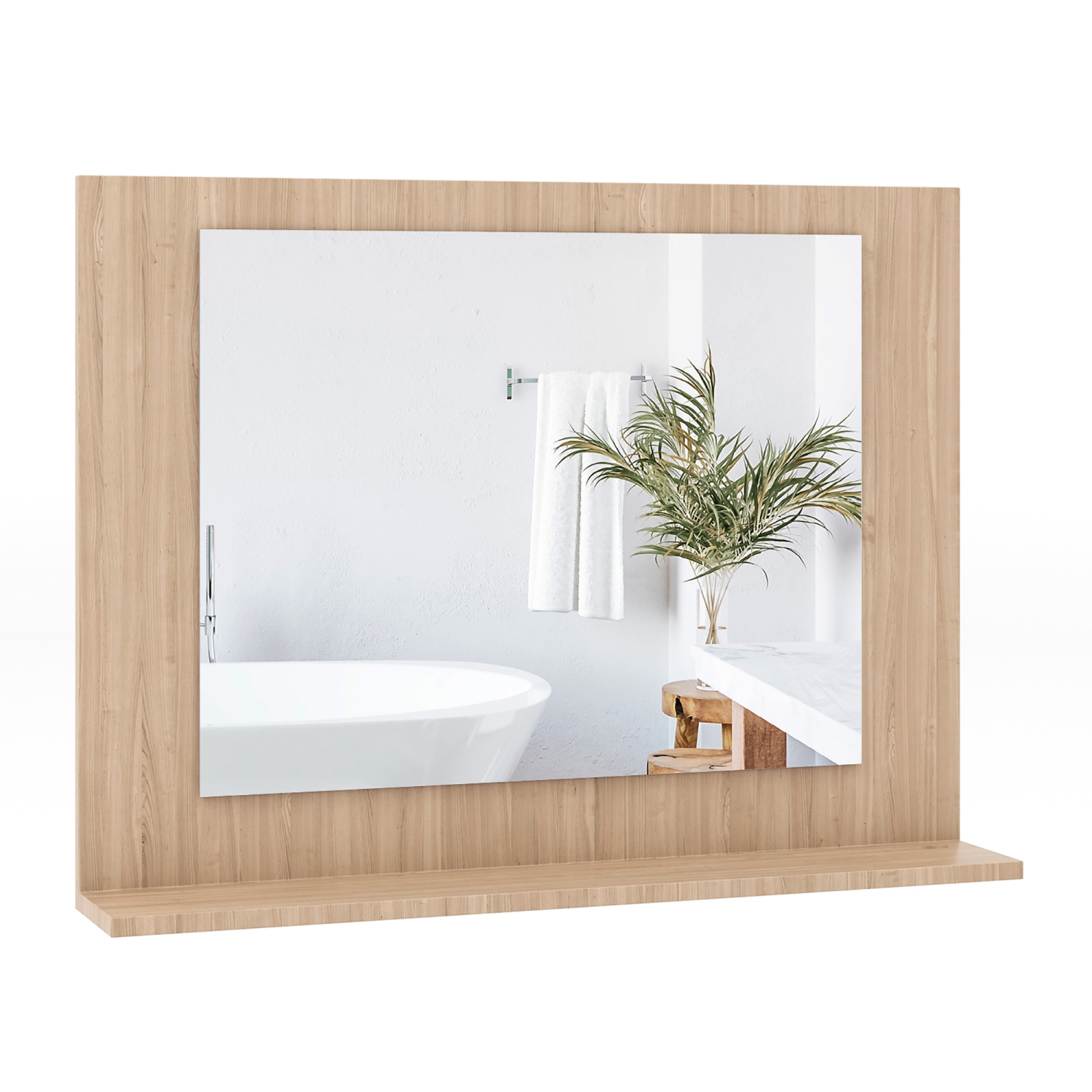 Gymax Bathroom Mirror w/ Shelf 23.5'' x 17.5'' Rectangle Wood Frame Vanity Mirror
