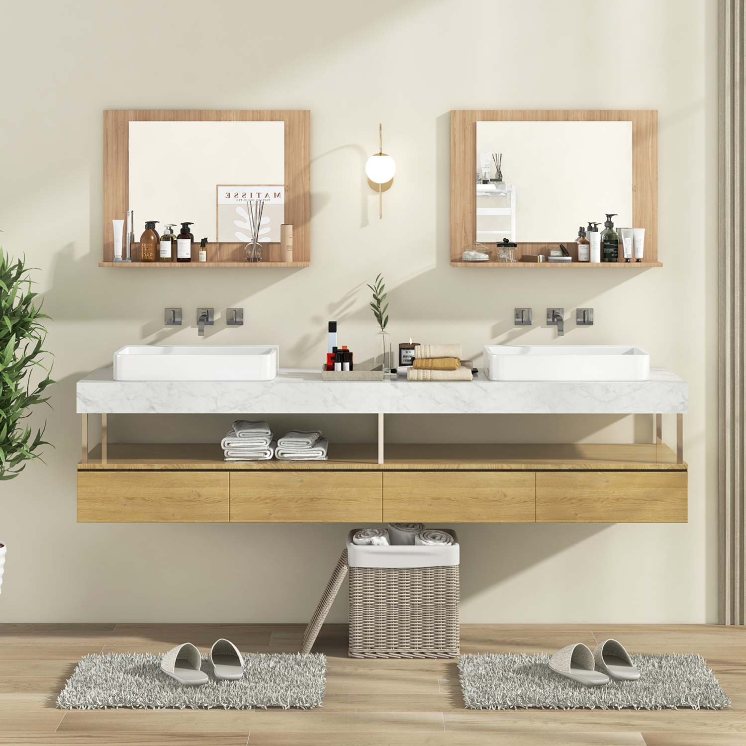 Gymax Bathroom Mirror w/ Shelf 23.5'' x 17.5'' Rectangle Wood Frame Vanity Mirror