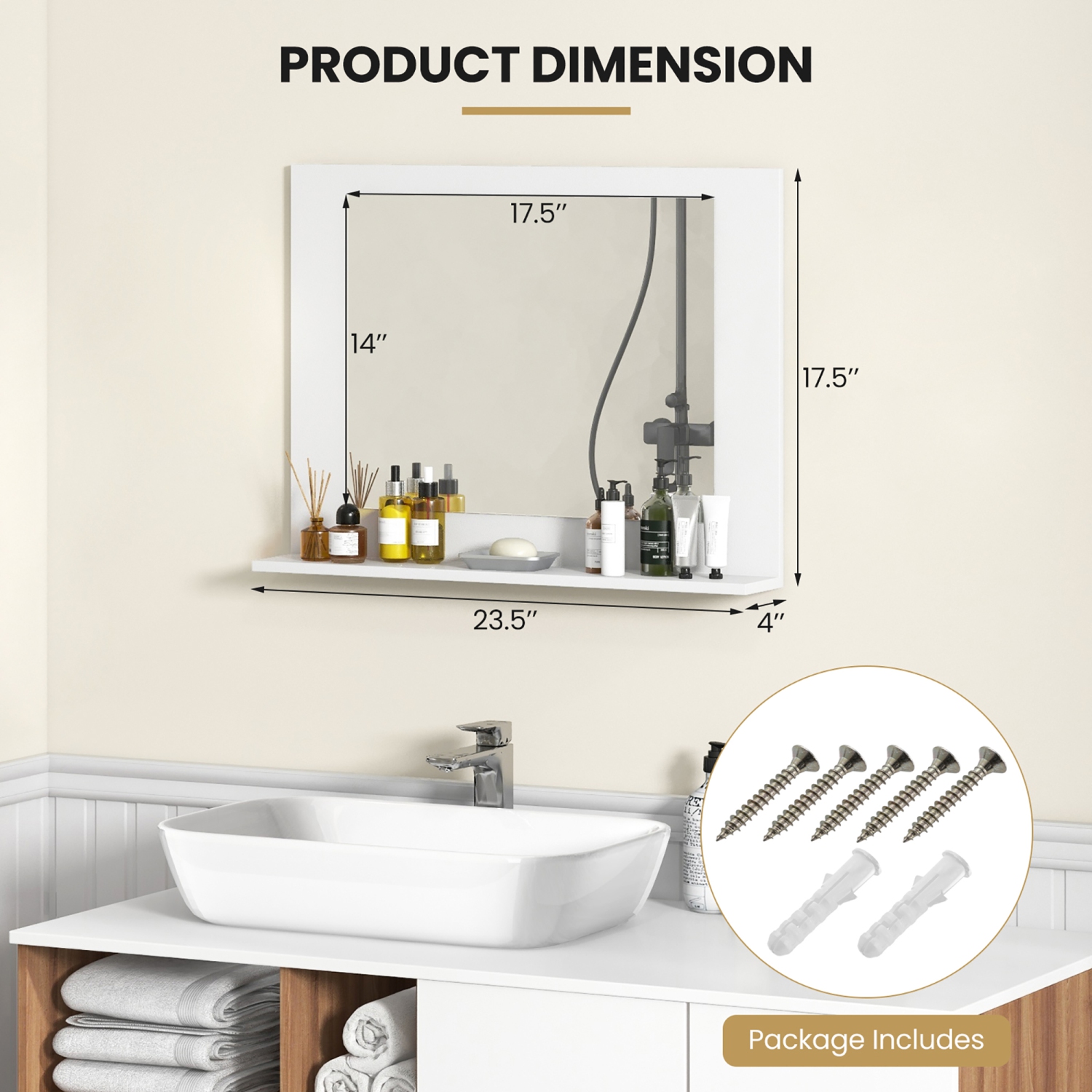 Gymax Bathroom Mirror w/ Shelf 23.5'' x 17.5'' Rectangle Wood Frame Vanity Mirror
