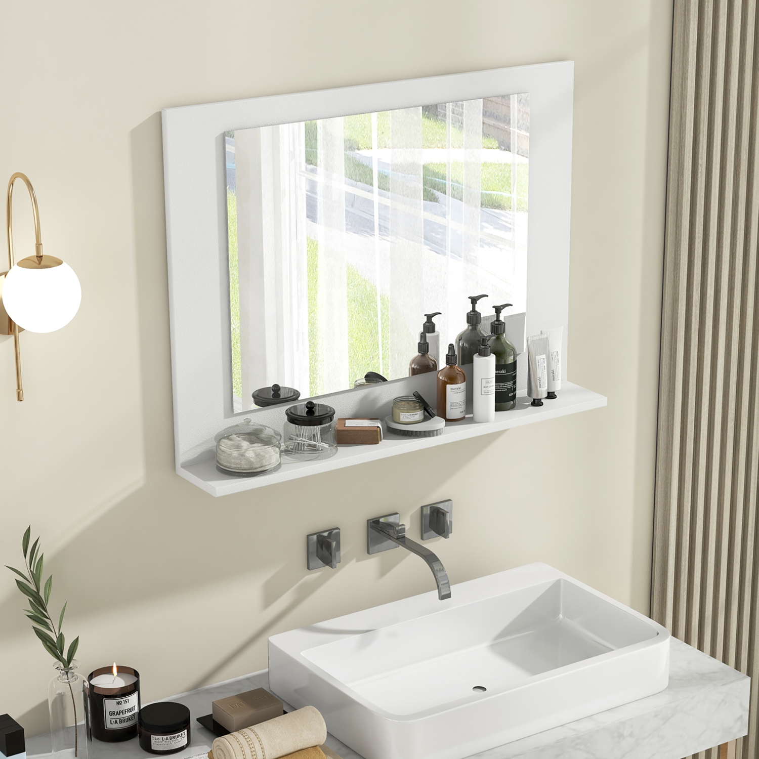 Gymax Bathroom Mirror w/ Shelf 23.5'' x 17.5'' Rectangle Wood Frame Vanity Mirror