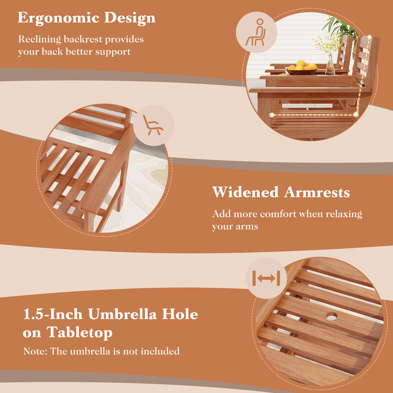 Gymax Outdoor Patio Loveseat w/ Coffee Table & Umbrella Hole for Garden Poolside