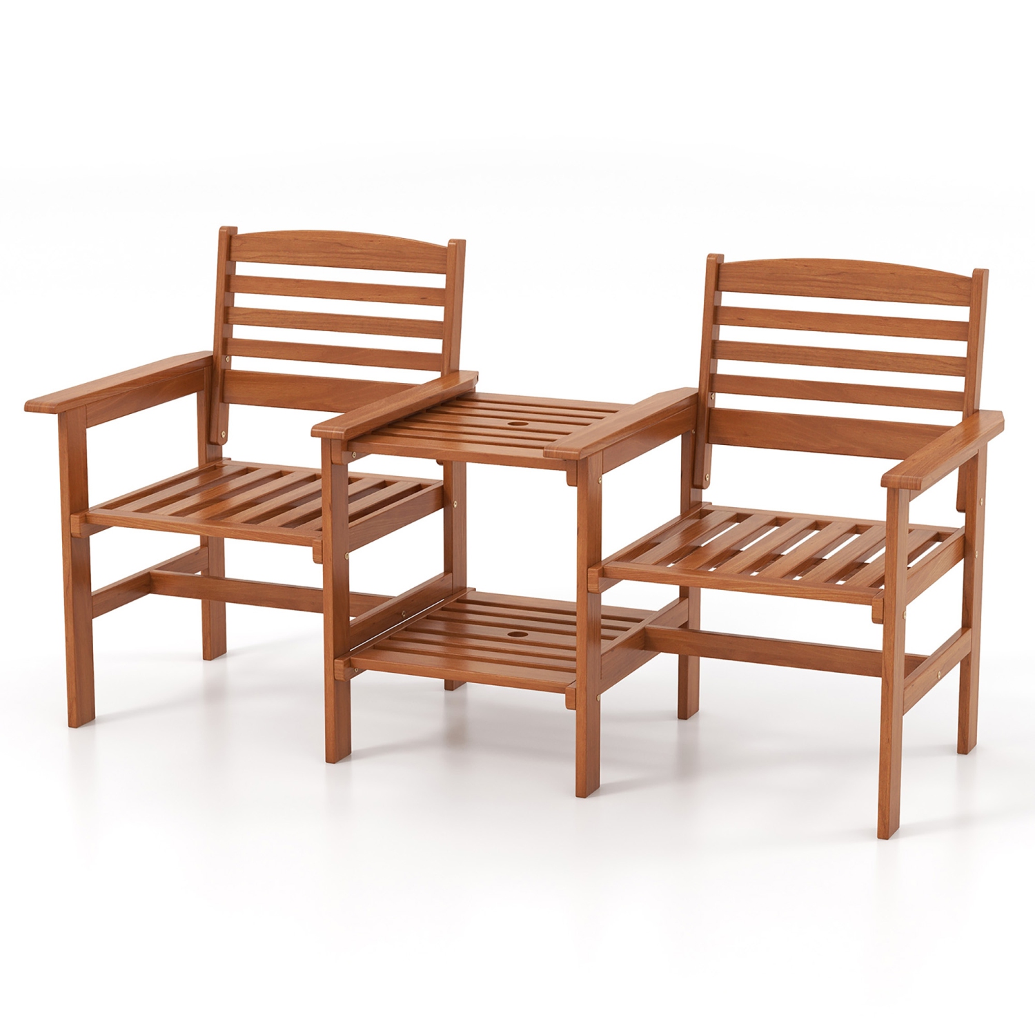 Gymax Outdoor Patio Loveseat w/ Coffee Table & Umbrella Hole for Garden Poolside