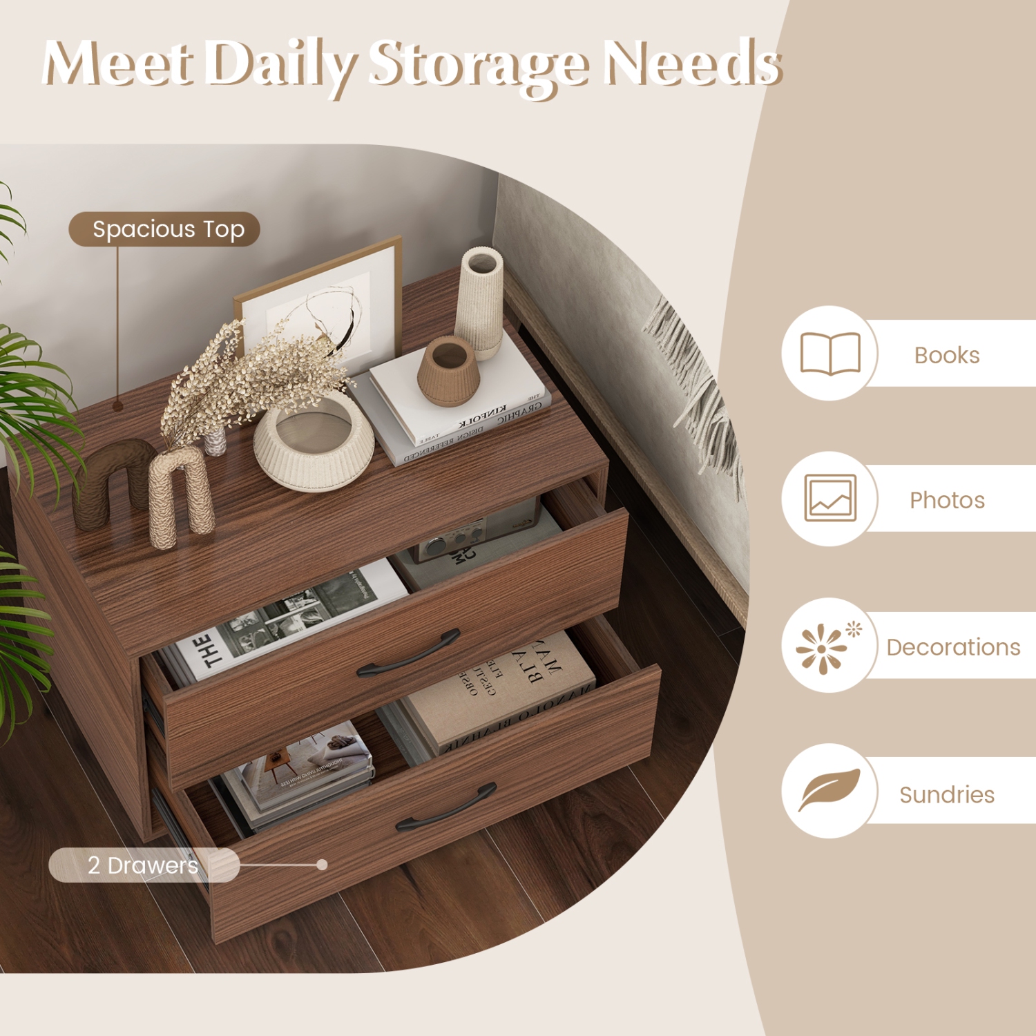 Costway 2-Drawer Dresser Stackable Horizontal Storage Organizer w/Handles