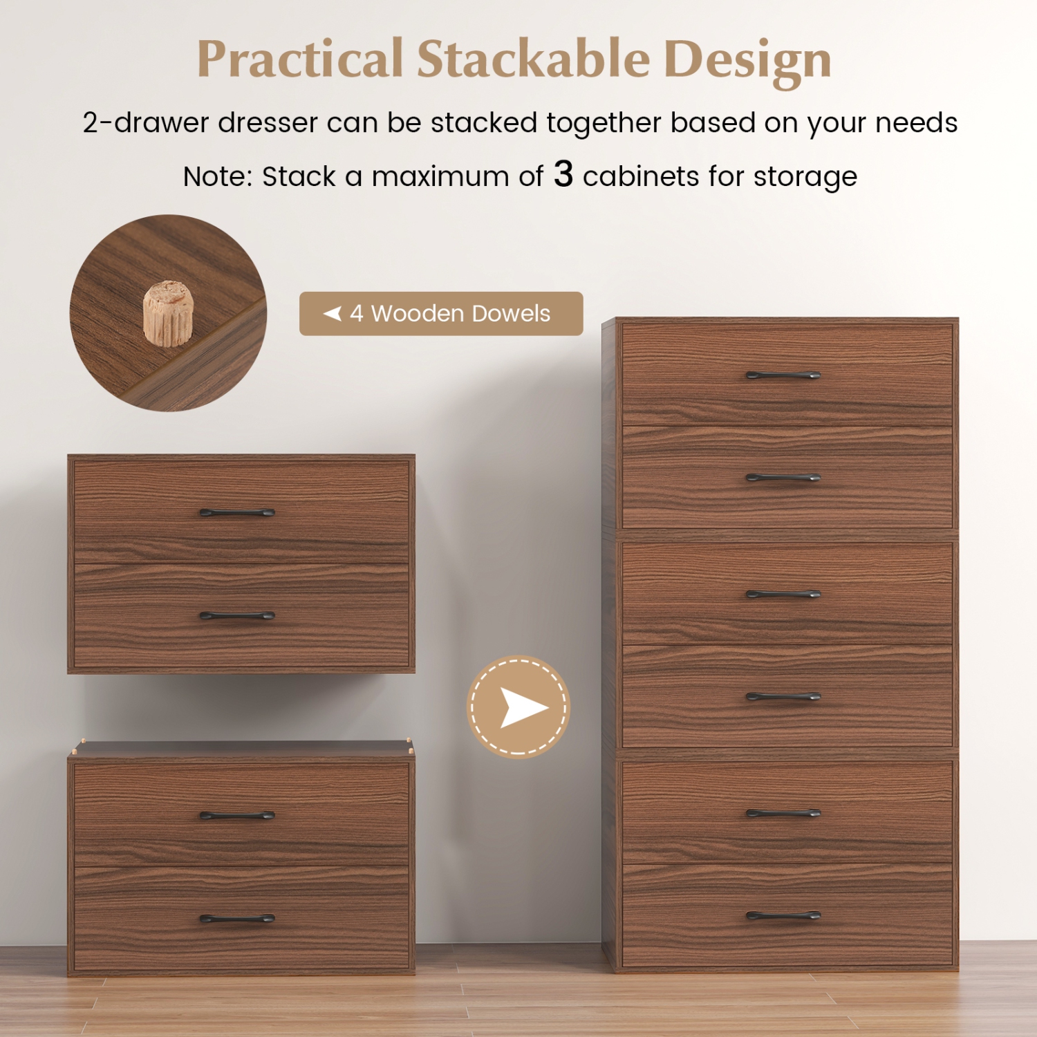 Costway 2-Drawer Dresser Stackable Horizontal Storage Organizer w/Handles