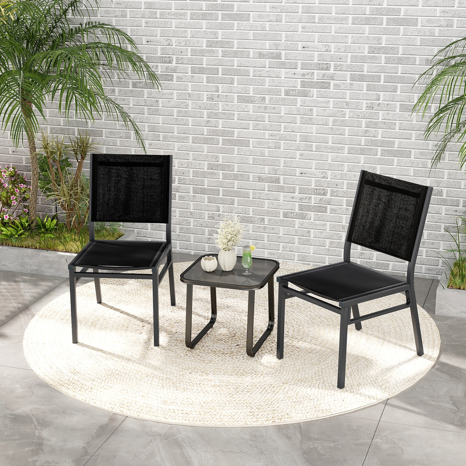 Gymax 4PCS Outdoor Dining Chairs w/ Breathable Seat Backrest Heavy-Duty Aluminum Frame