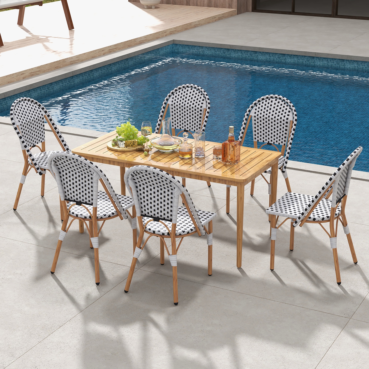 Gymax French Bistro Chair Set of 4 w/ Hand-woven Rattan Galvanized Metal Frame Outdoor