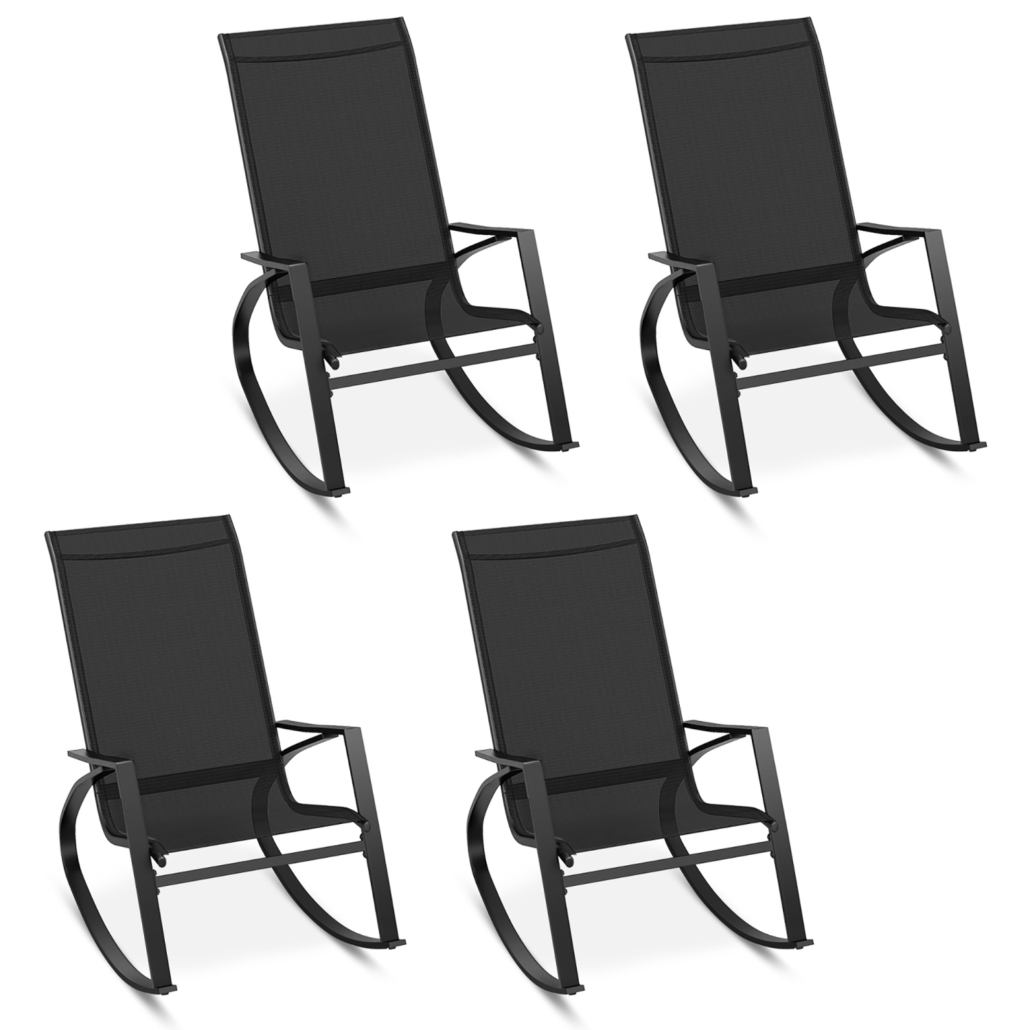 Gymax 4 PCS Patio Rocking Chairs w/ Ergonomic Backrest Seat Safe Stoppers for Backyard