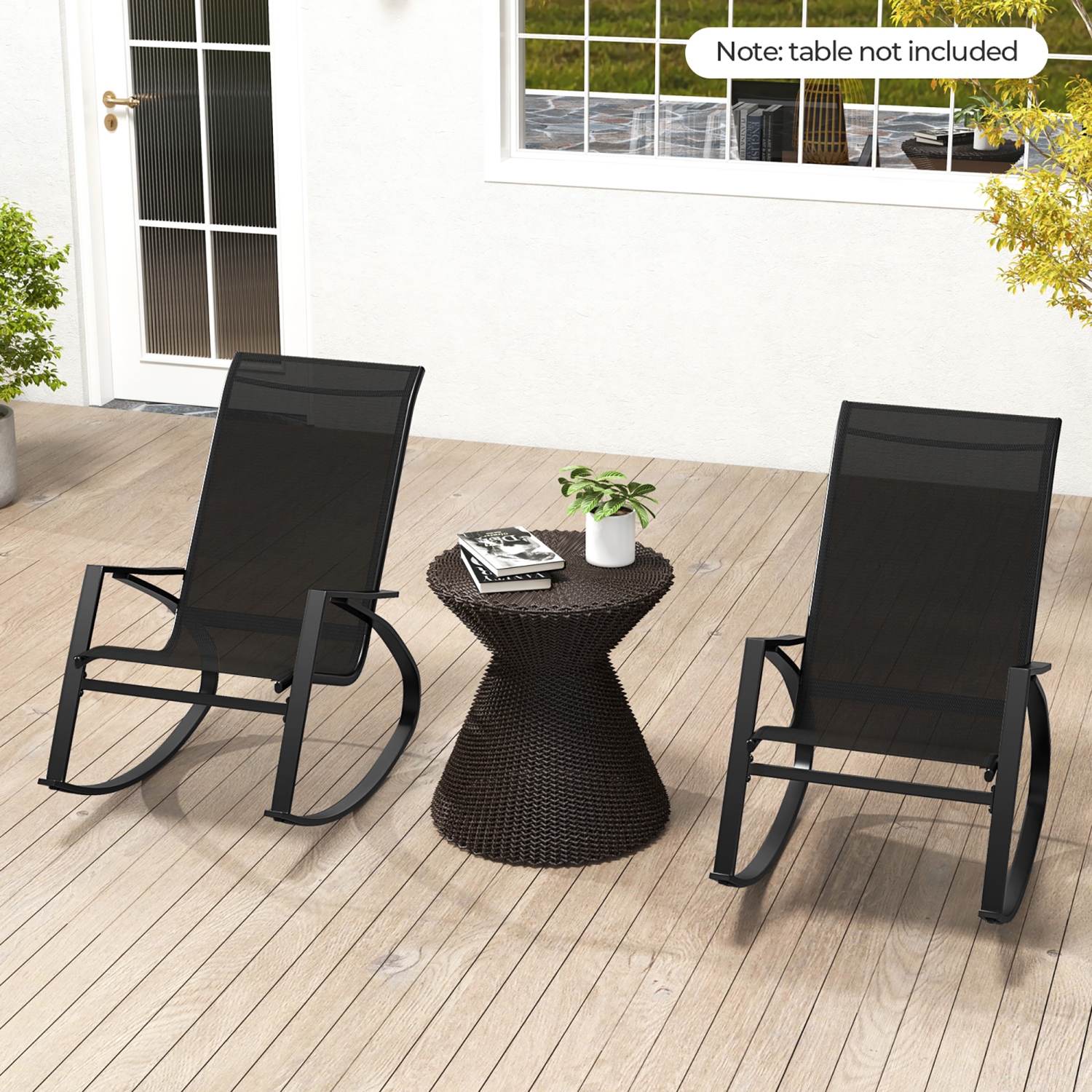 Gymax 4 PCS Patio Rocking Chairs w/ Ergonomic Backrest Seat Safe Stoppers for Backyard