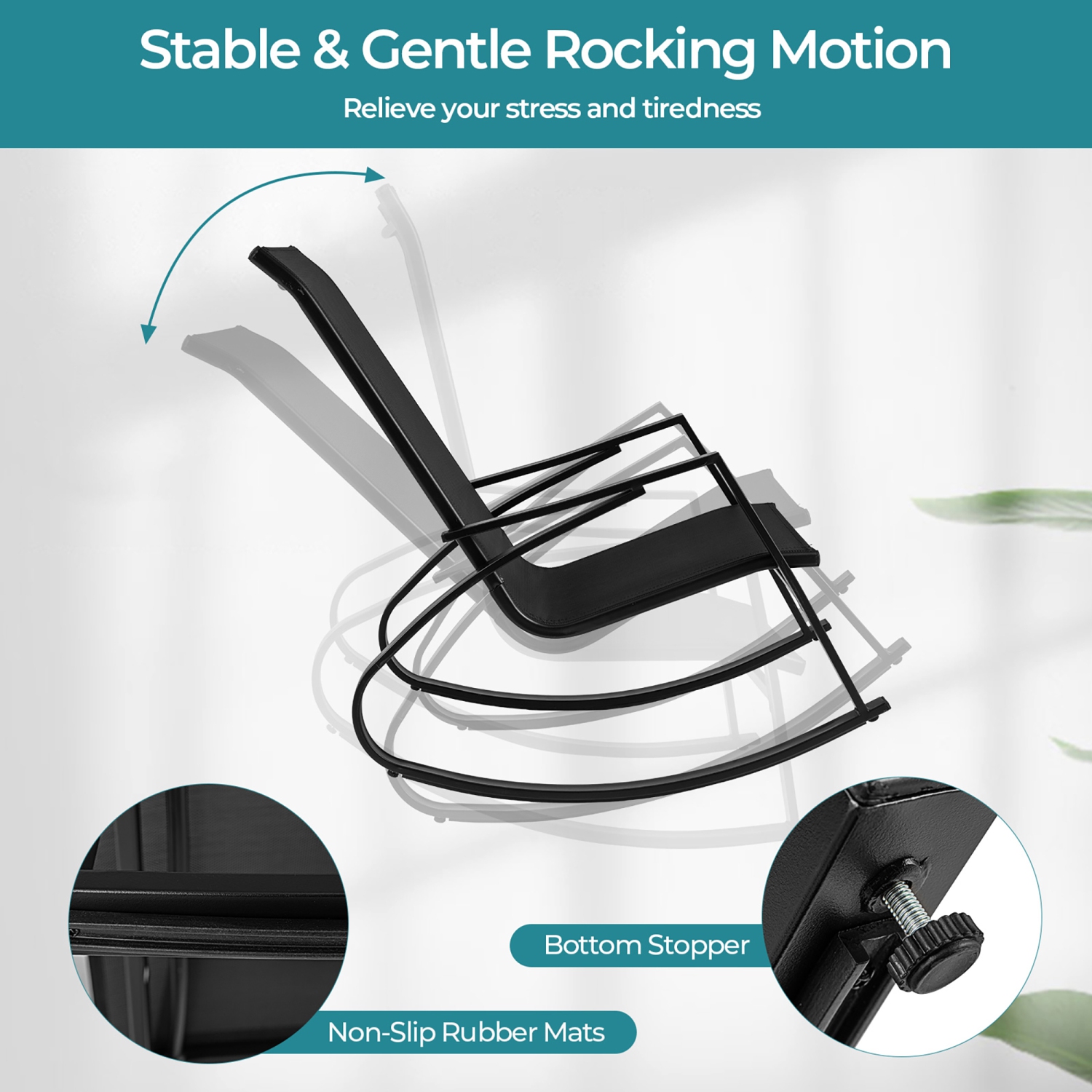 Gymax 4 PCS Patio Rocking Chairs w/ Ergonomic Backrest Seat Safe Stoppers for Backyard