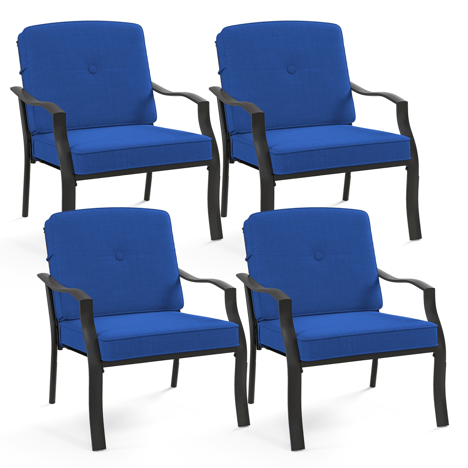 Gymax 4 PCS Patio Metal Chairs Outdoor Dining Seat Heavy Duty w/ Cushions Garden Blue