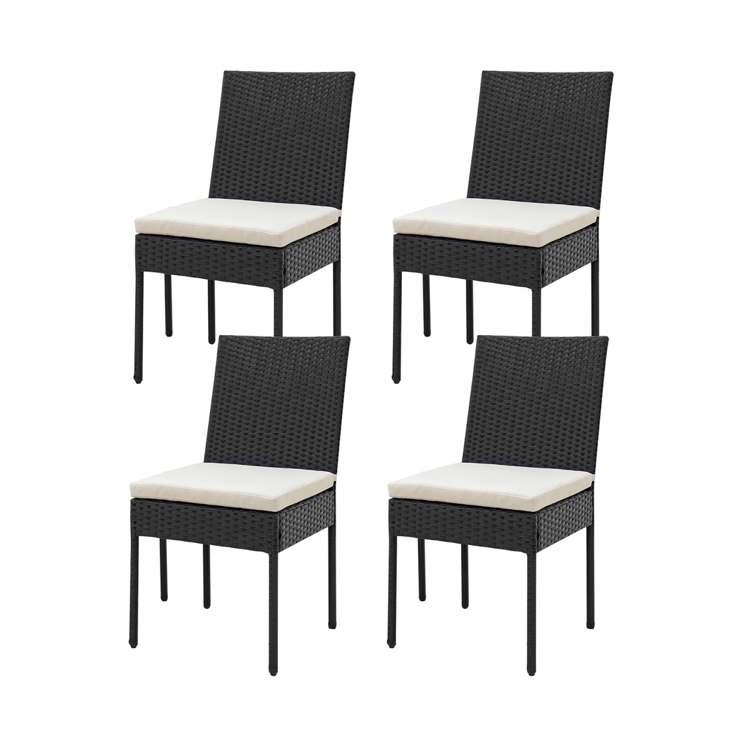 Gymax PE Wicker Patio Chairs Set of 4 Outdoor Dining Chairs w/ Cushions Off White