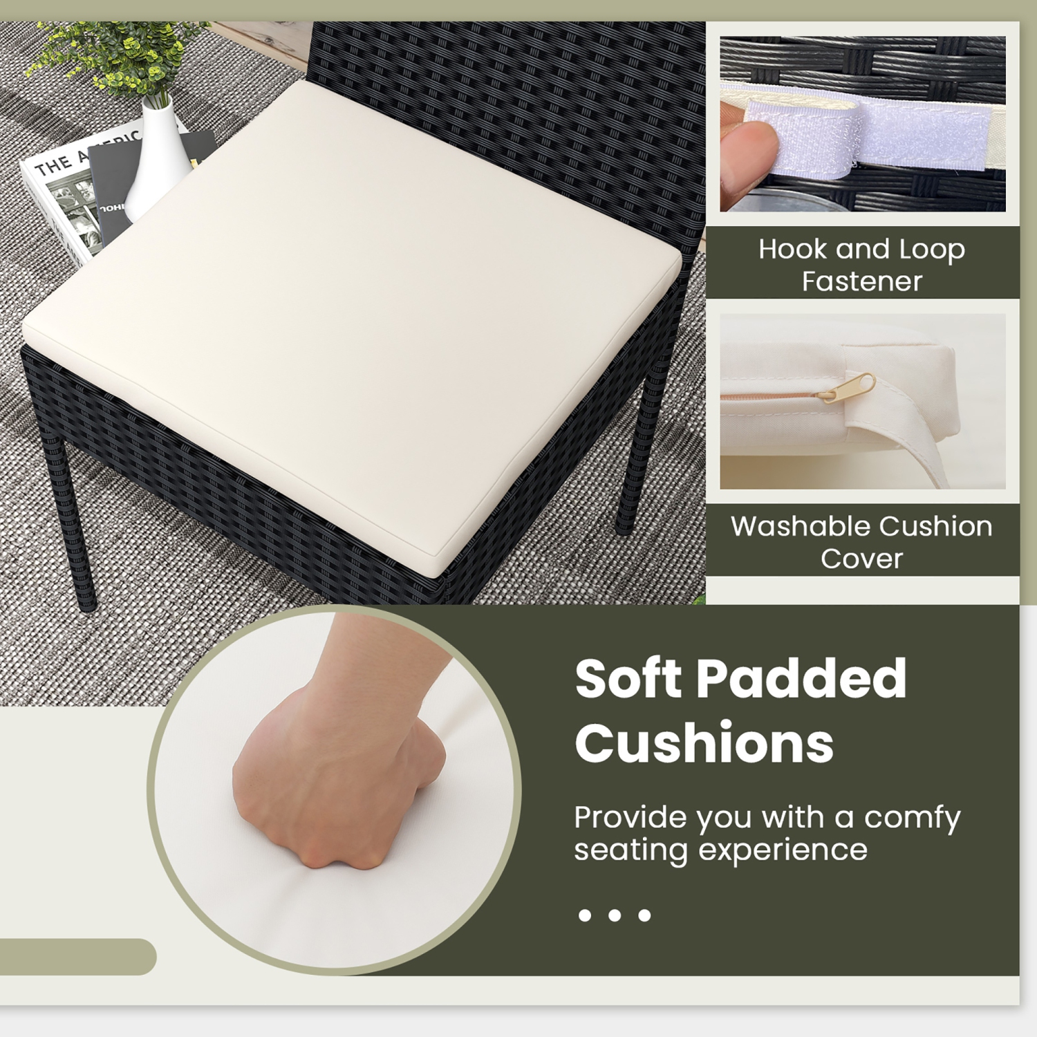 Gymax PE Wicker Patio Chairs Set of 4 Outdoor Dining Chairs w/ Cushions Off White