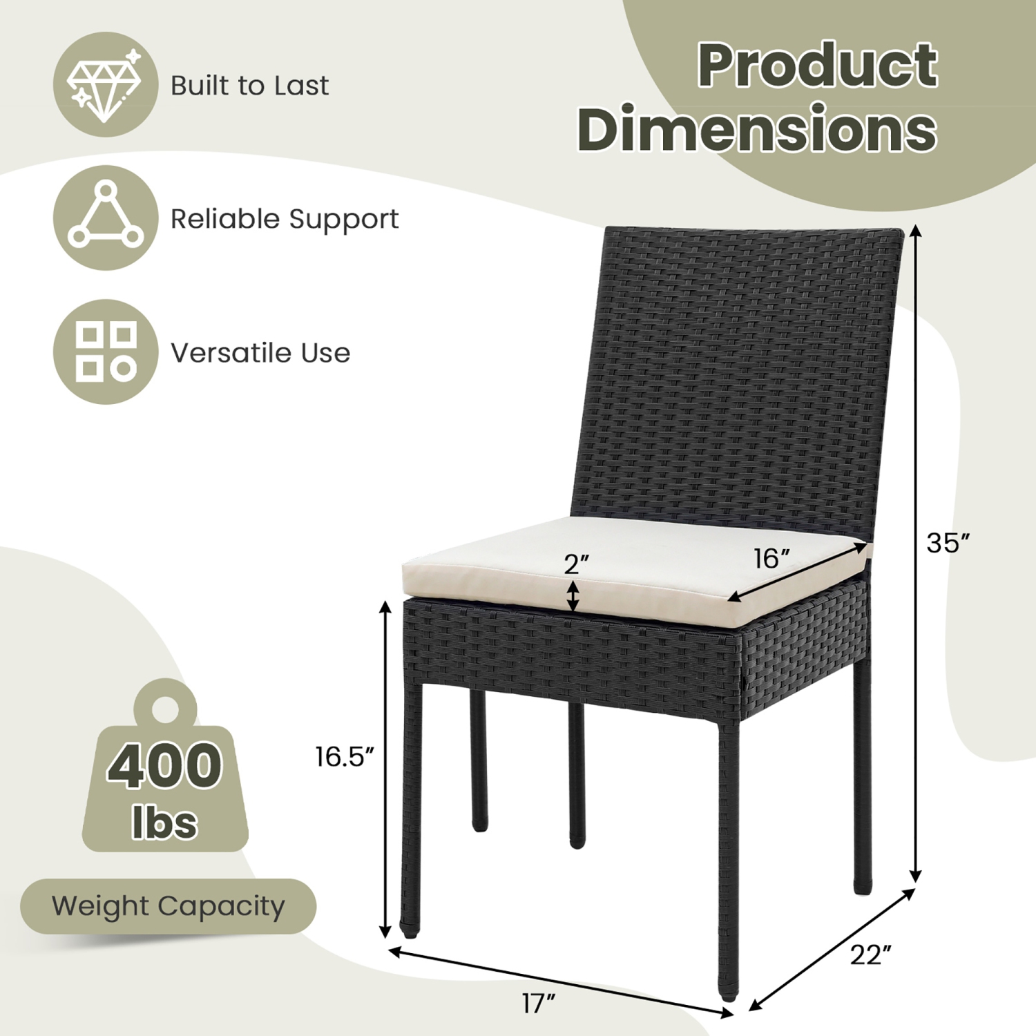 Gymax PE Wicker Patio Chairs Set of 4 Outdoor Dining Chairs w/ Cushions Off White