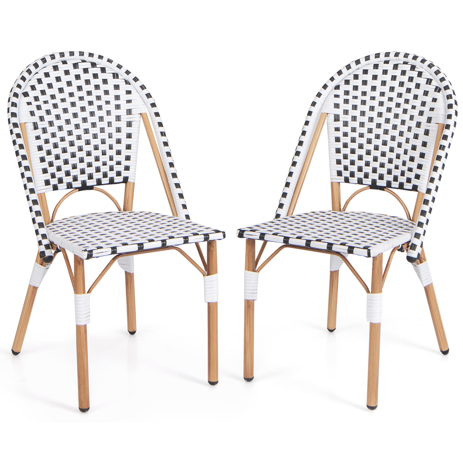 Gymax French Bistro Chair Set of 2 w/ Hand-woven Rattan Galvanized Metal Frame Outdoor