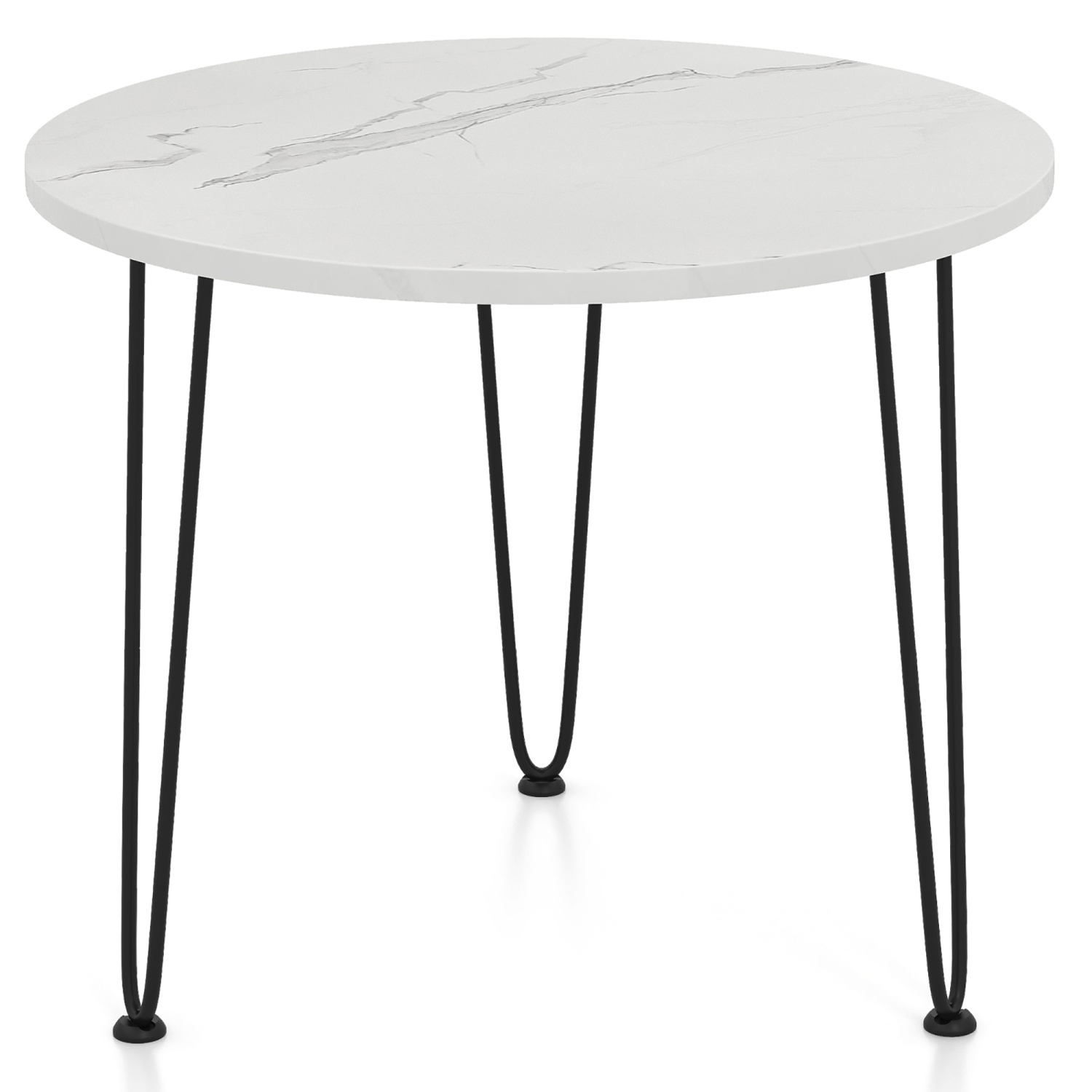 Gymax Small Round Coffee Table w/ Thickened Tabletop & Metal Tripod Legs Faux Marble White