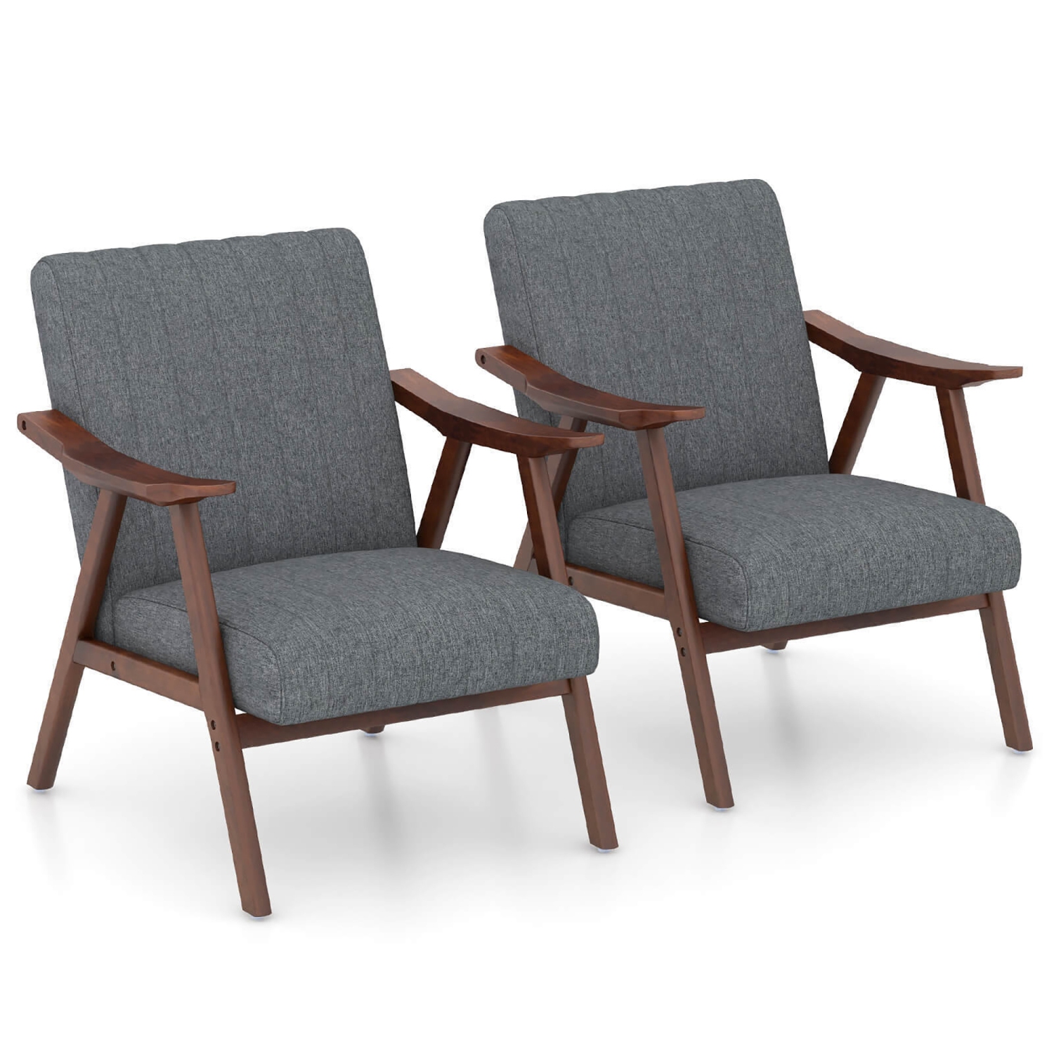 Gymax Set of 2 Accent Chair Leathaire Leisure Armchair w/ Rubber Wood Pads
