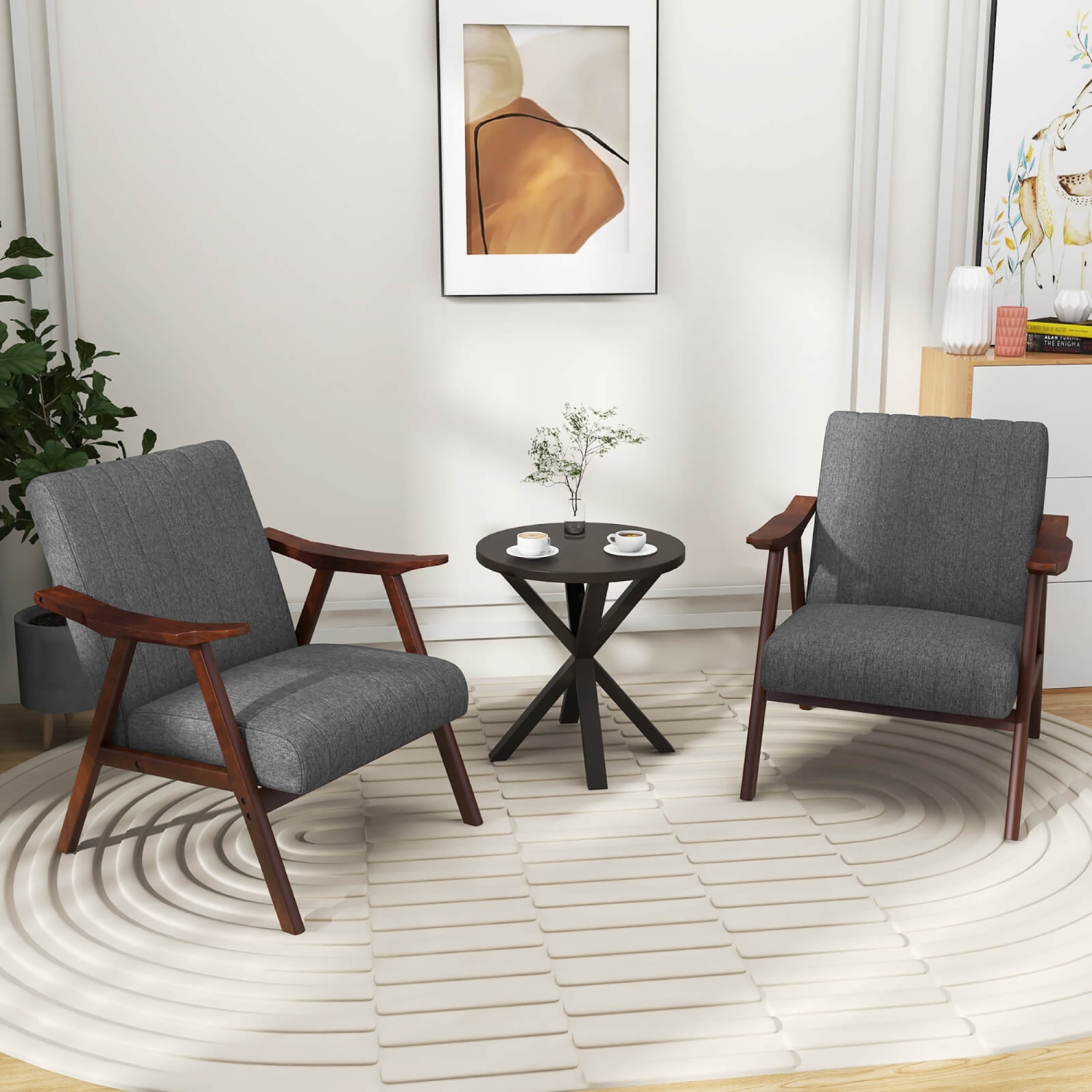 Gymax Set of 2 Accent Chair Leathaire Leisure Armchair w/ Rubber Wood Pads