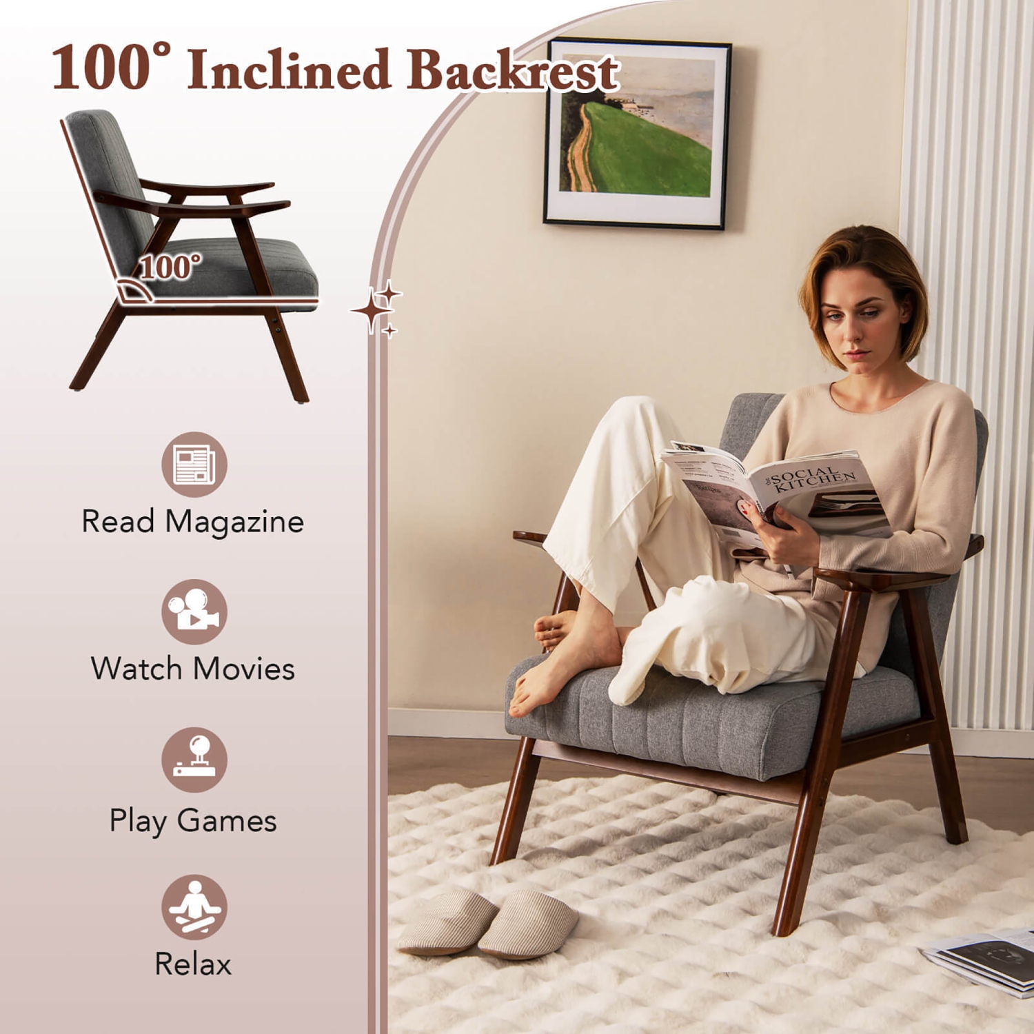 Gymax Set of 2 Accent Chair Leathaire Leisure Armchair w/ Rubber Wood Pads