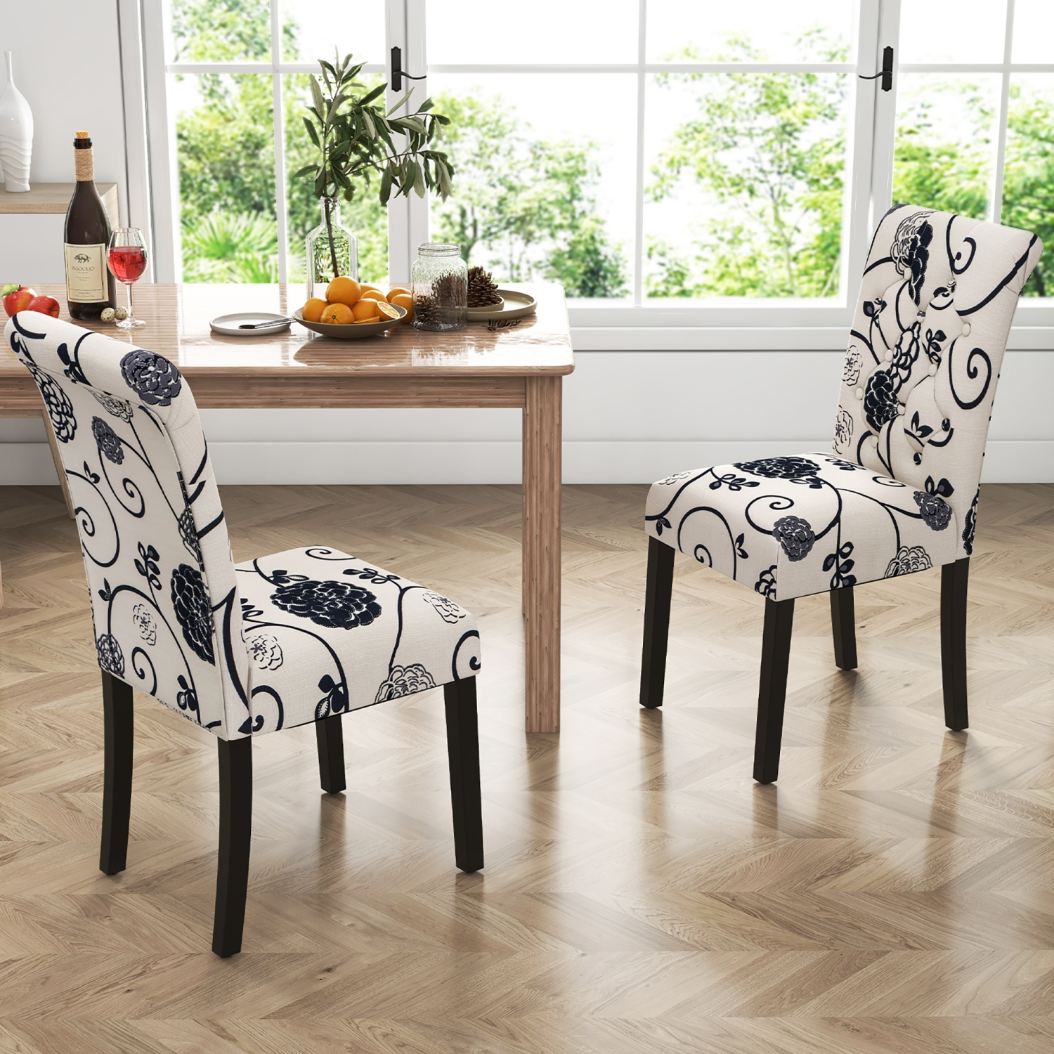 Gymax Set of 4 Tufted Dining Chair Parsons Upholstered Fabric Chair with Wooden Legs