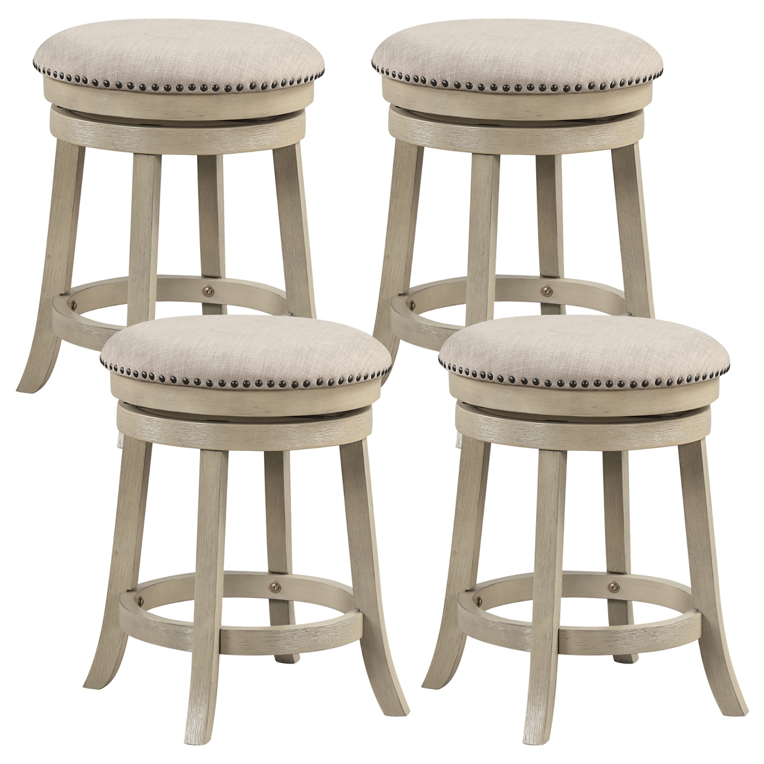 Gymax 24'' Swivel Bar Stools Set of 4 Round Counter Height Barstools w/ Wooden Frame