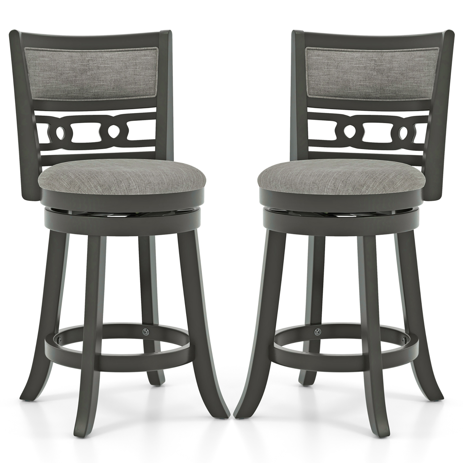 Gymax 26'' Upholstered Bar Stool Set of 2 w/ Wooden Frame Swivel Seat & Footrest for Pub