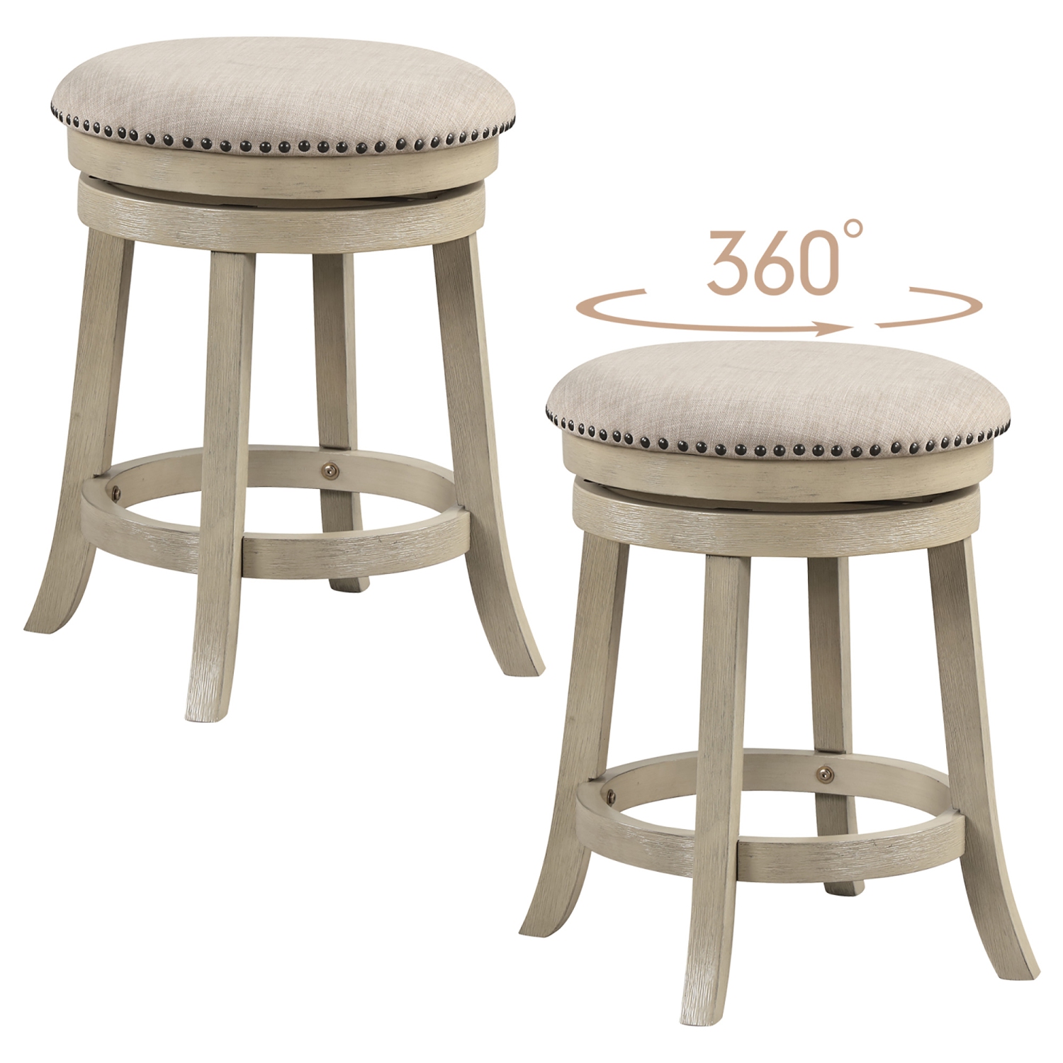 Gymax 24'' Swivel Bar Stools Set of 2 Round Counter Height Barstools w/ Wooden Frame