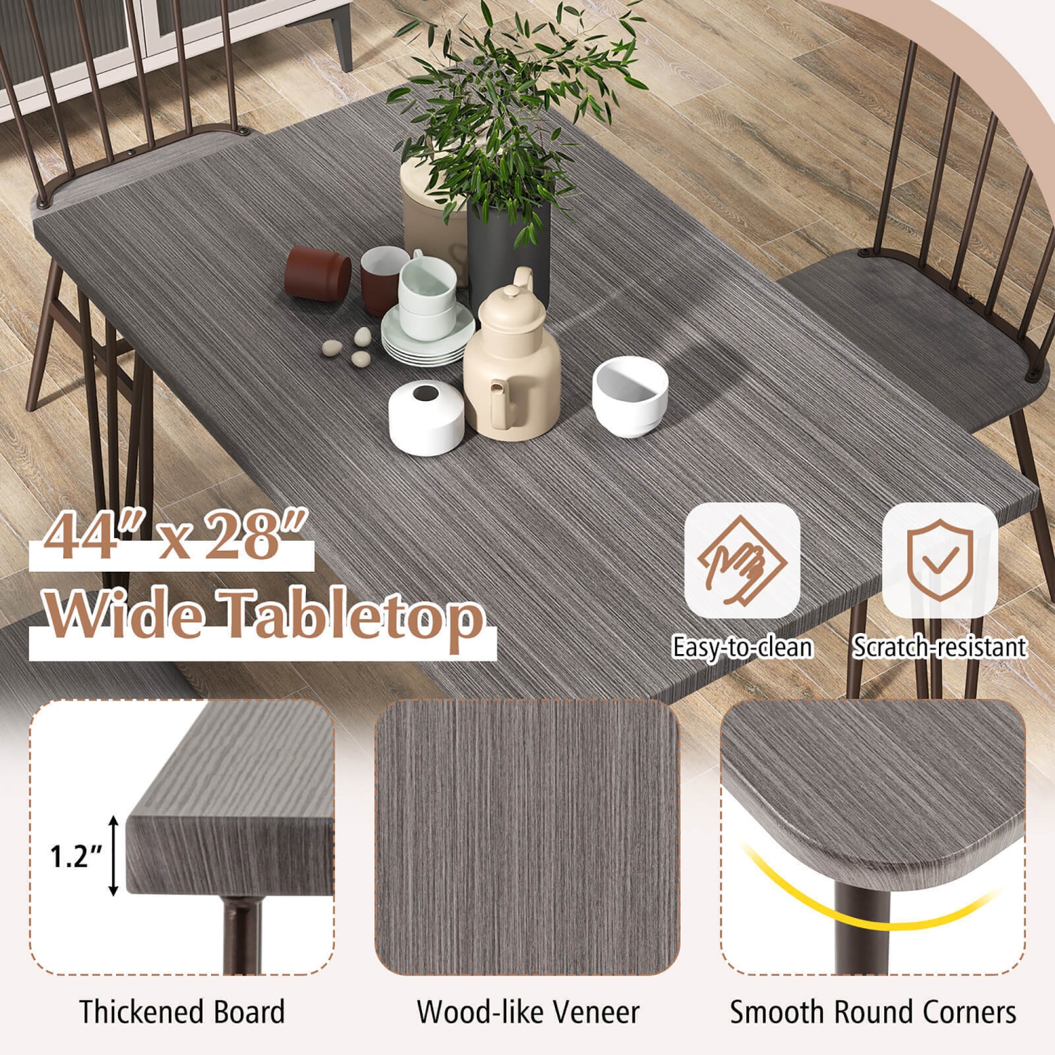 Gymax 5PCS Dining Table Set for 4 Rectangular Kitchen Table & 4 Chairs w/ Metal Frame Grey Oak