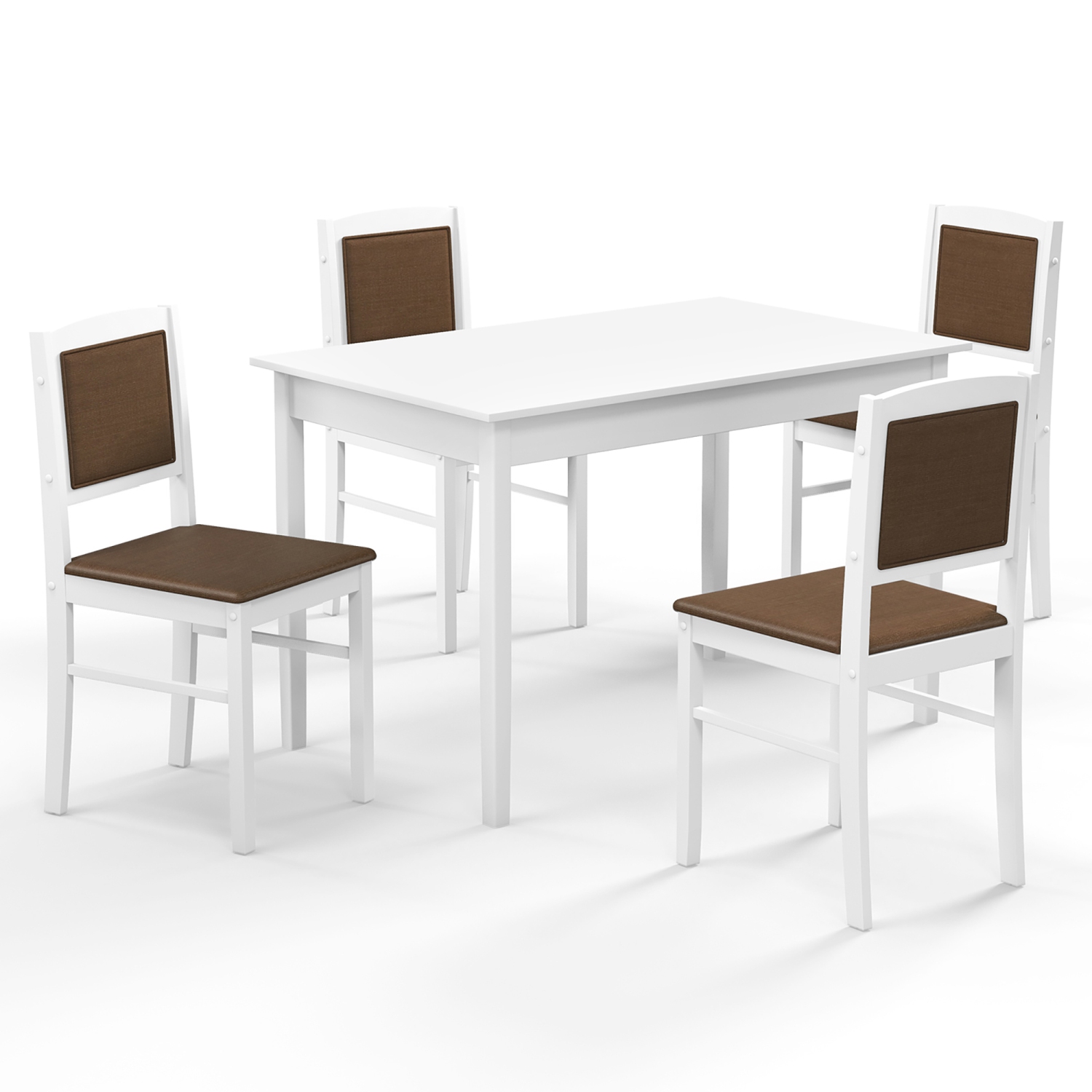 Gymax 5 PCS Dining Table Set for 4 w/Rubber Wood Legs Upholstered Seat Padded Backrest