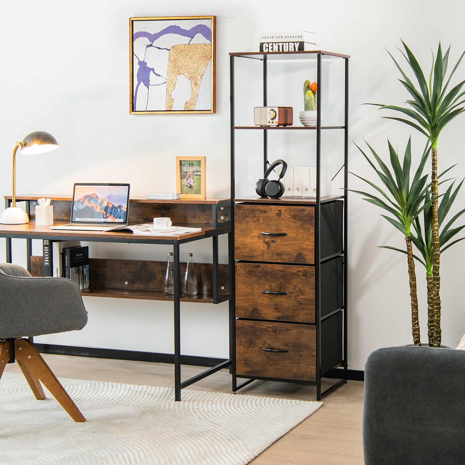 Commode verticale à 3 tiroirs de Costway avec grande commode verticale à 3 tablettes