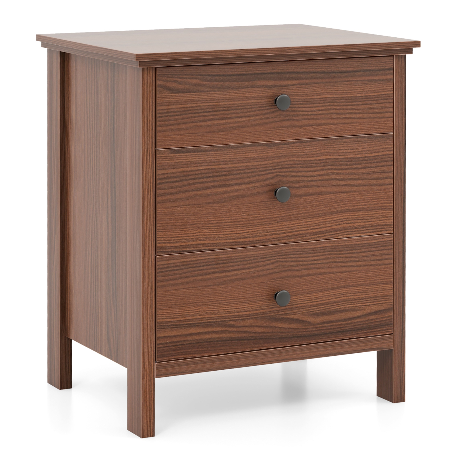 Gymax 3-Drawer Nightstand Wooden Bedside Table Modern Side End Table Walnut