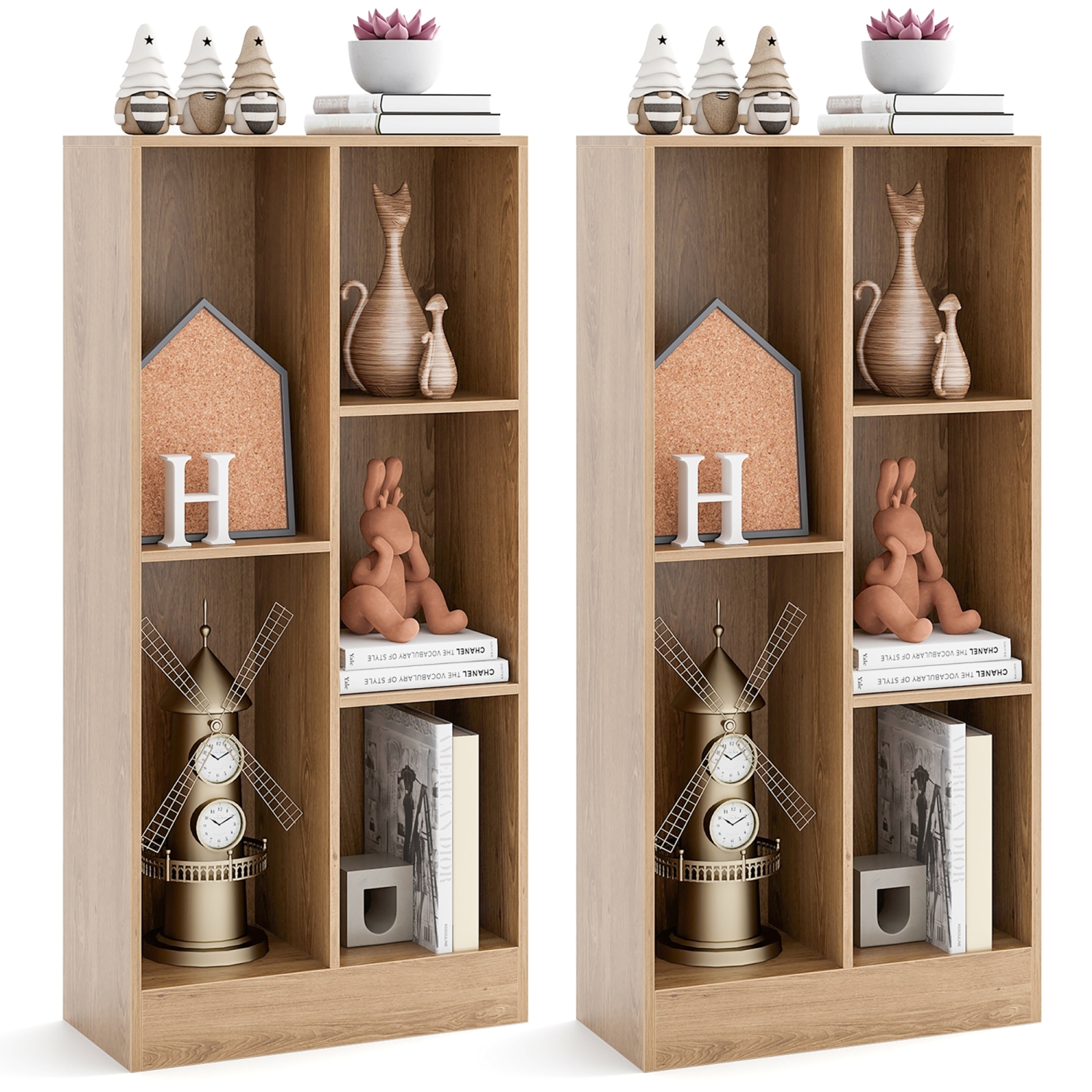 Gymax 5-Cube Bookshelf 41'' Floor Bookcase w/ 2 Anti-Tipping Kits Freestanding Storage