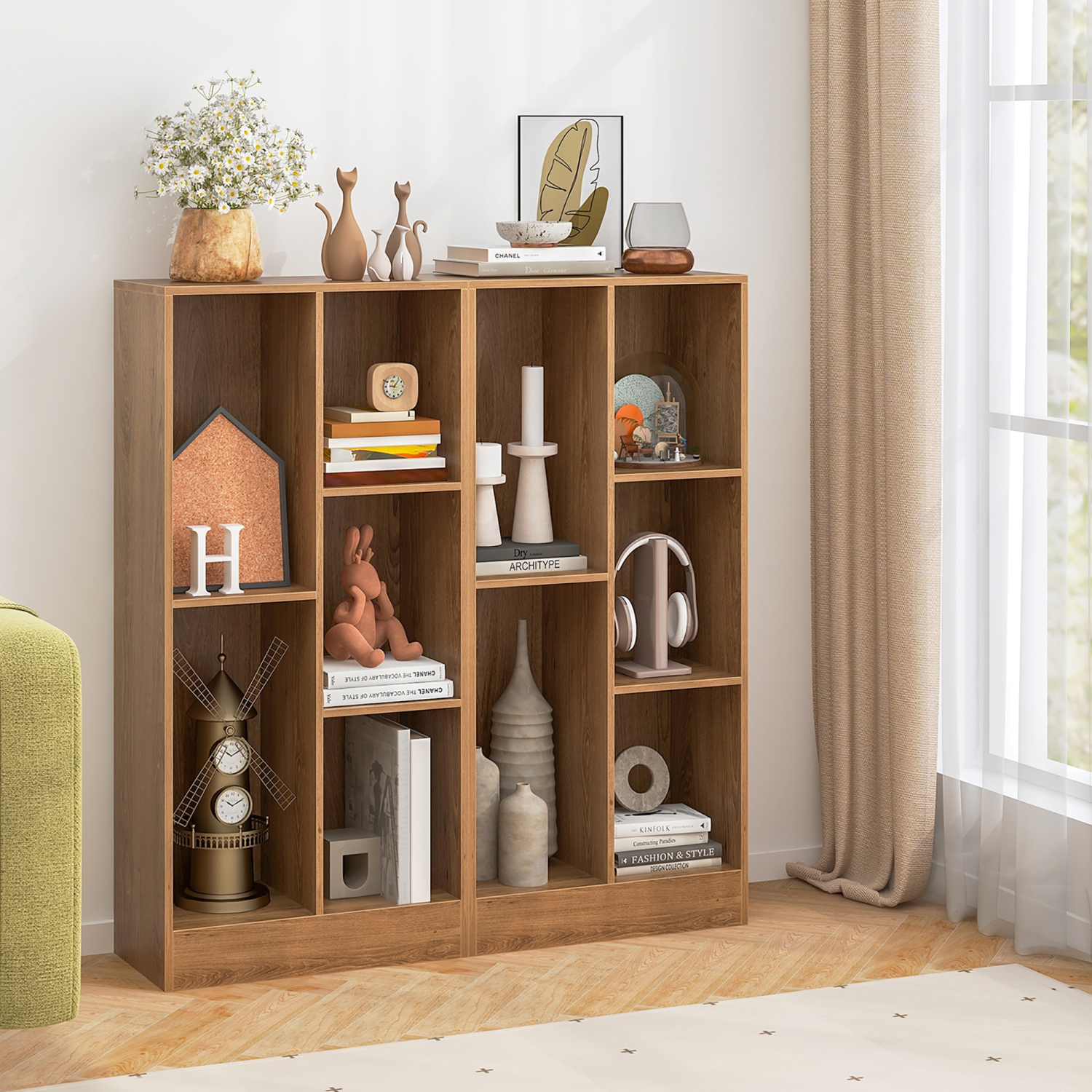 Gymax 5-Cube Bookshelf 41'' Floor Bookcase w/ 2 Anti-Tipping Kits Freestanding Storage