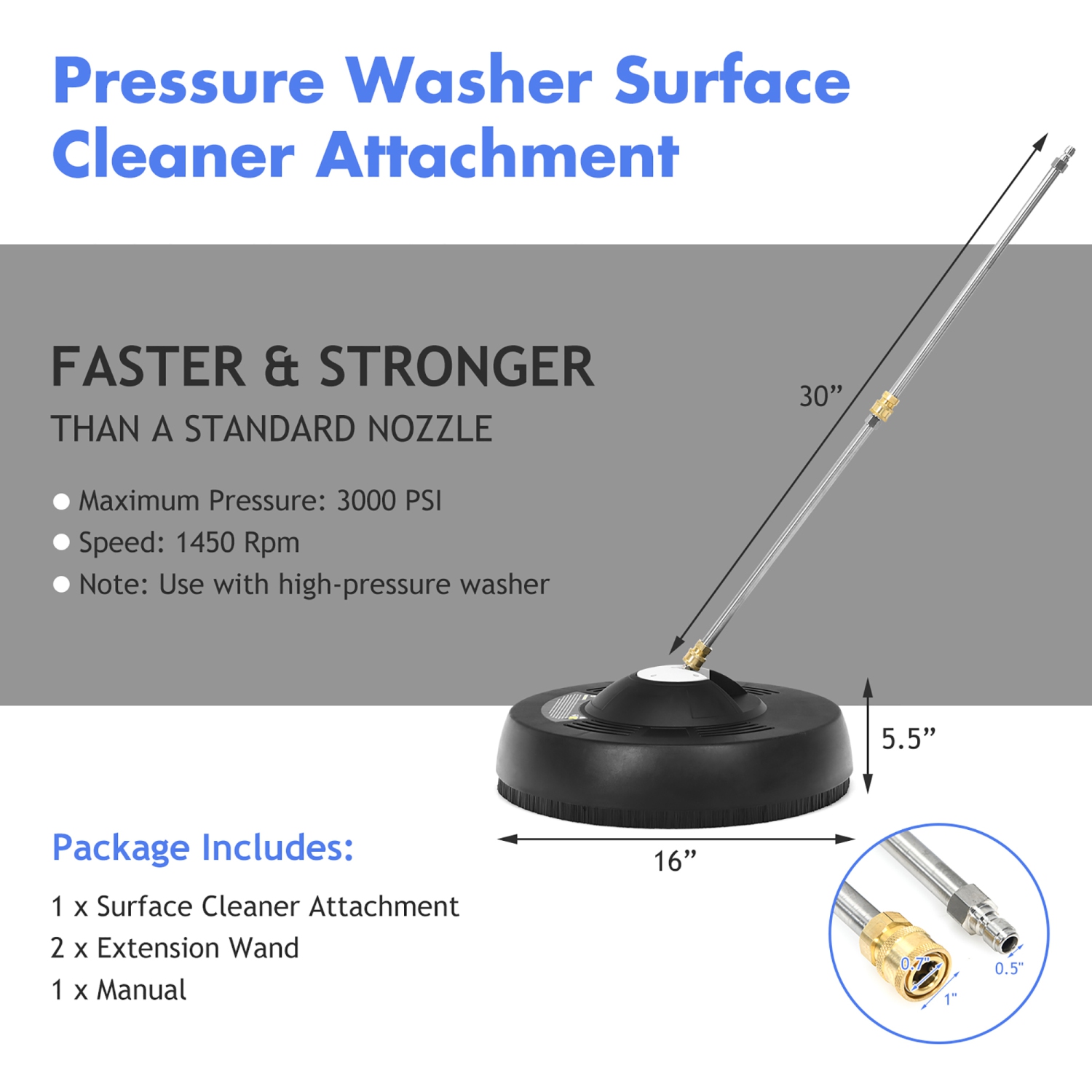 Costway 16" Pressure Washer Surface Cleaner Attachment w/ 2 Extension Wand