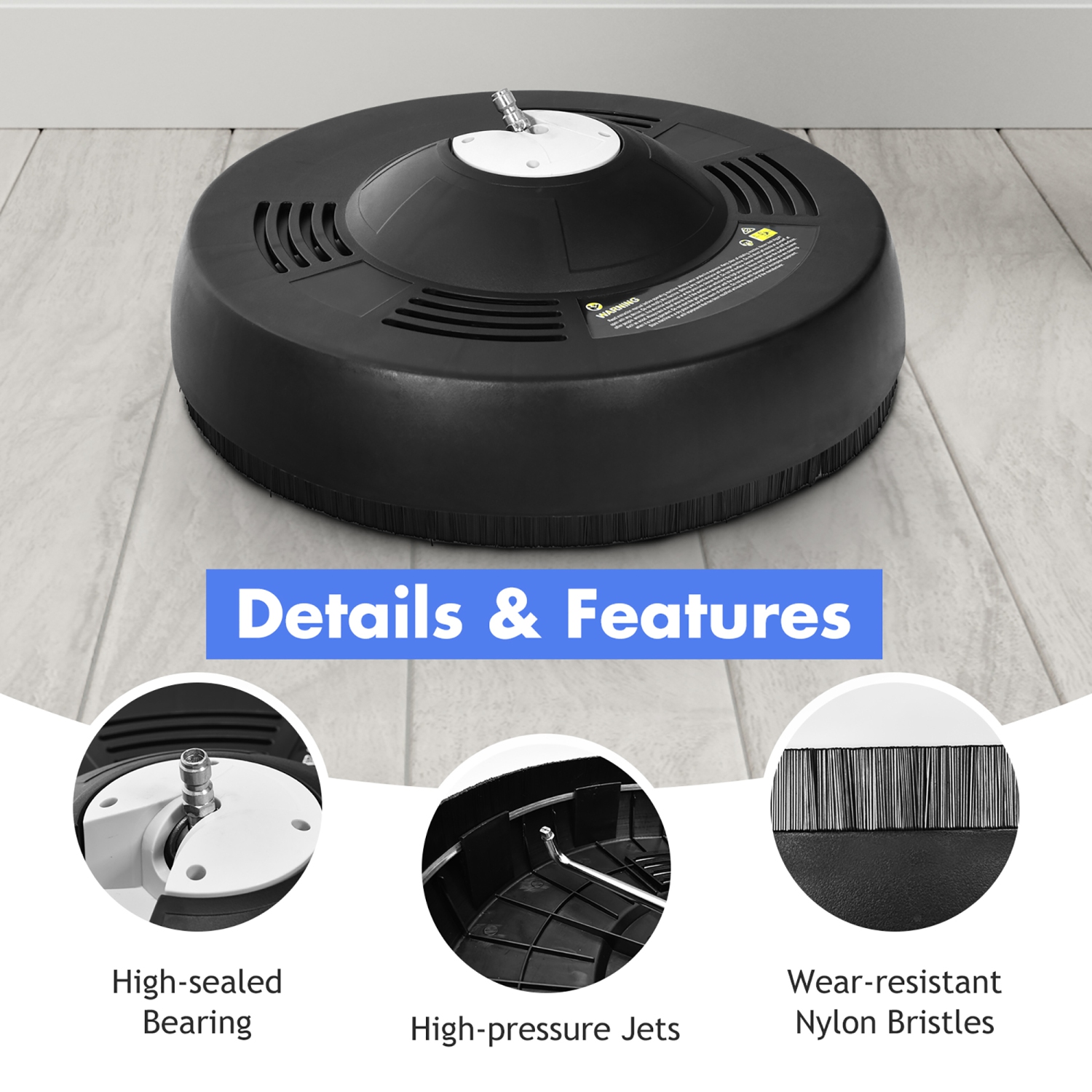 Costway 16" Pressure Washer Surface Cleaner Attachment w/ 2 Extension Wand