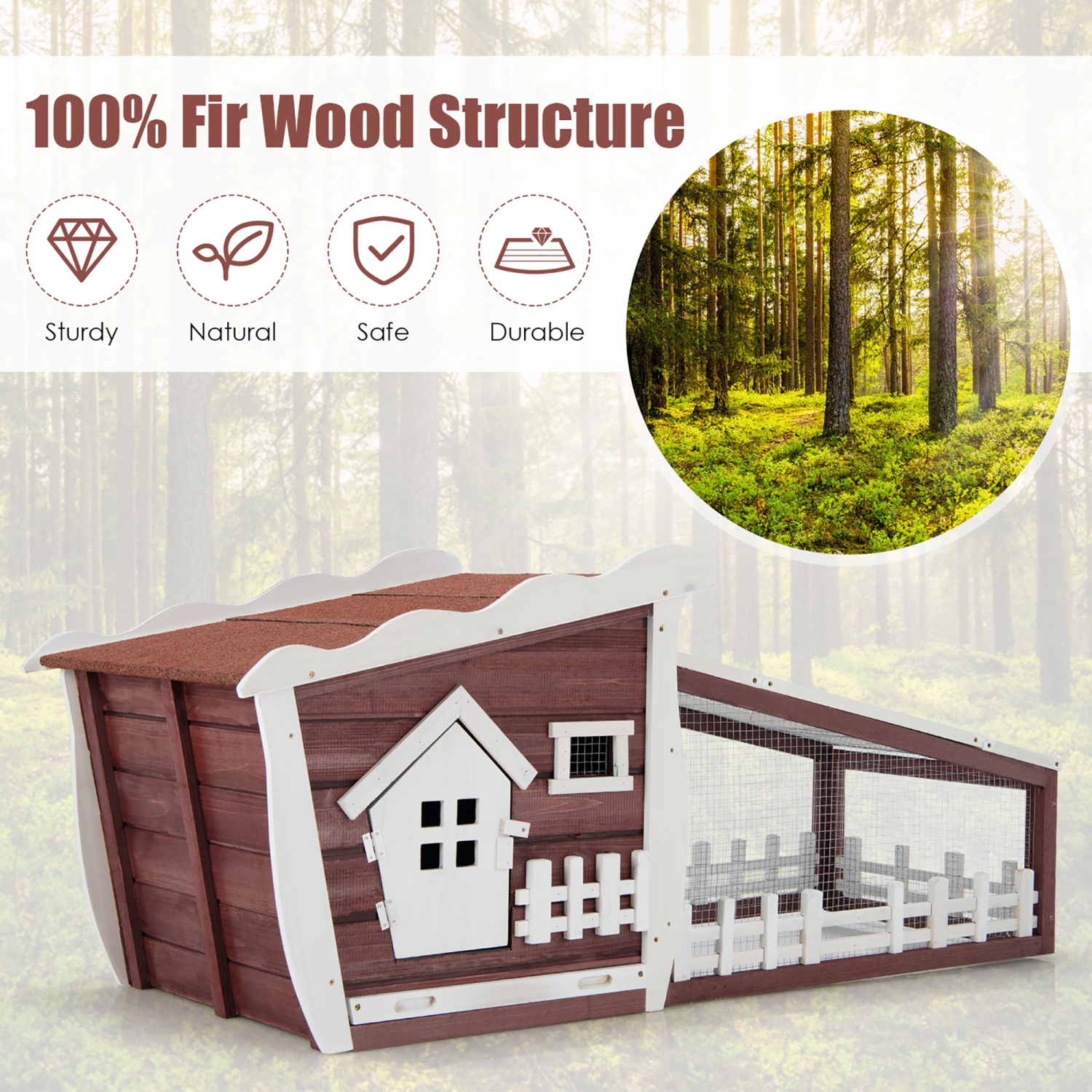 Costway – Maison en bois avec lapin en bois, 62 po, intérieur, cage, lapin, avec plateau coulissant