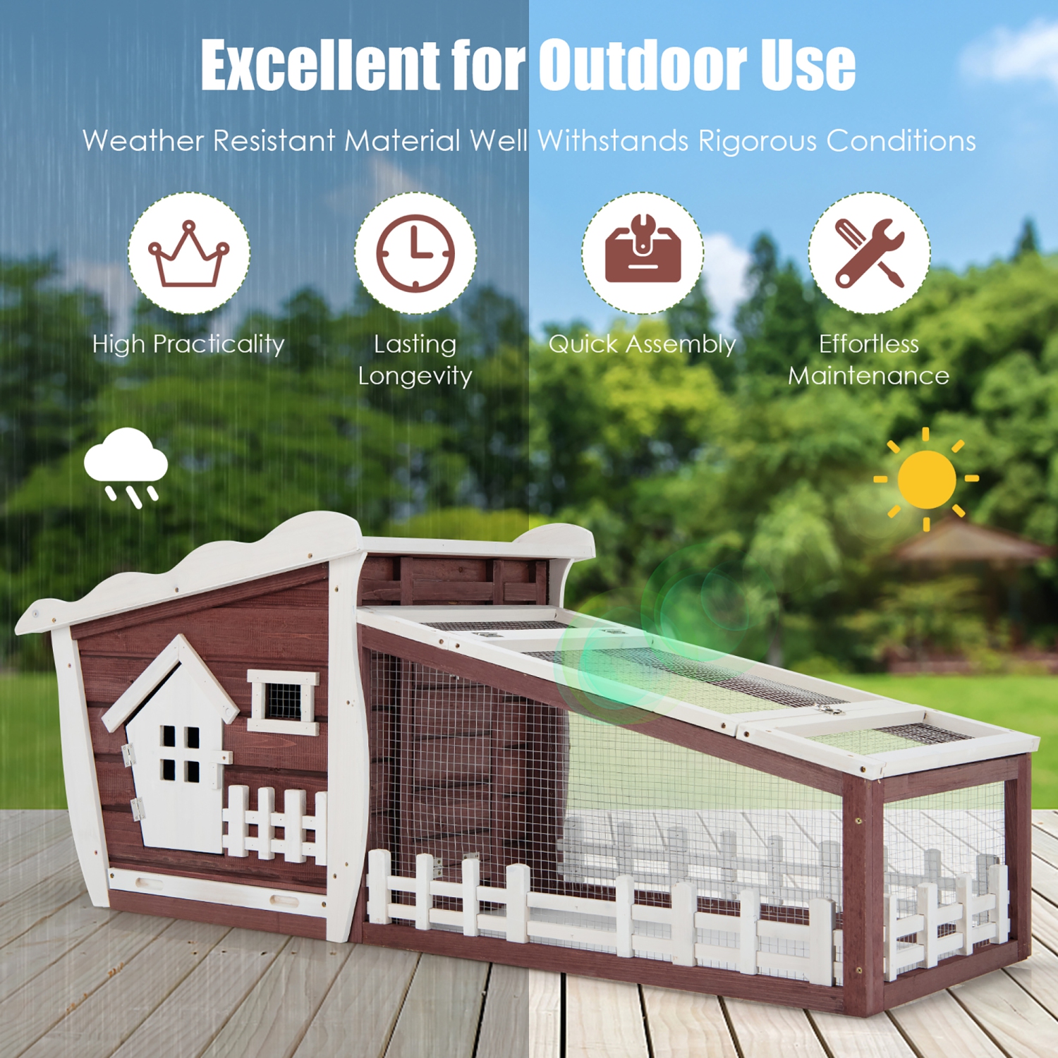 Costway – Maison en bois avec lapin en bois, 62 po, intérieur, cage, lapin, avec plateau coulissant