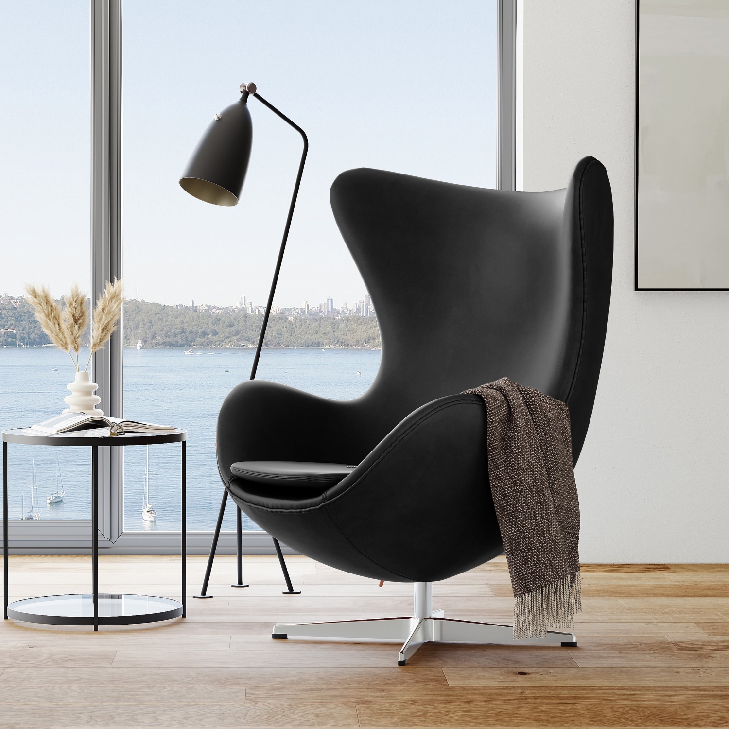 Valencia Finola Top Grain Leather Accent Chair, Black Color