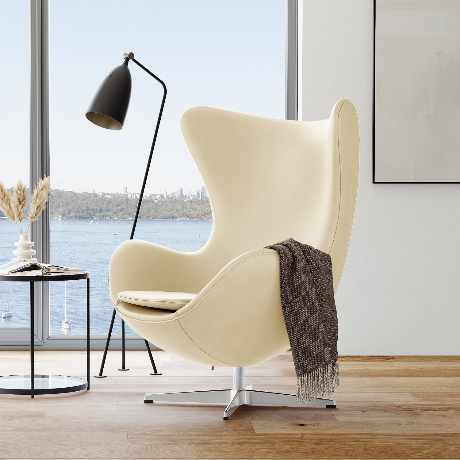 Valencia Finola Top Grain Leather Accent Chair, Cream Color