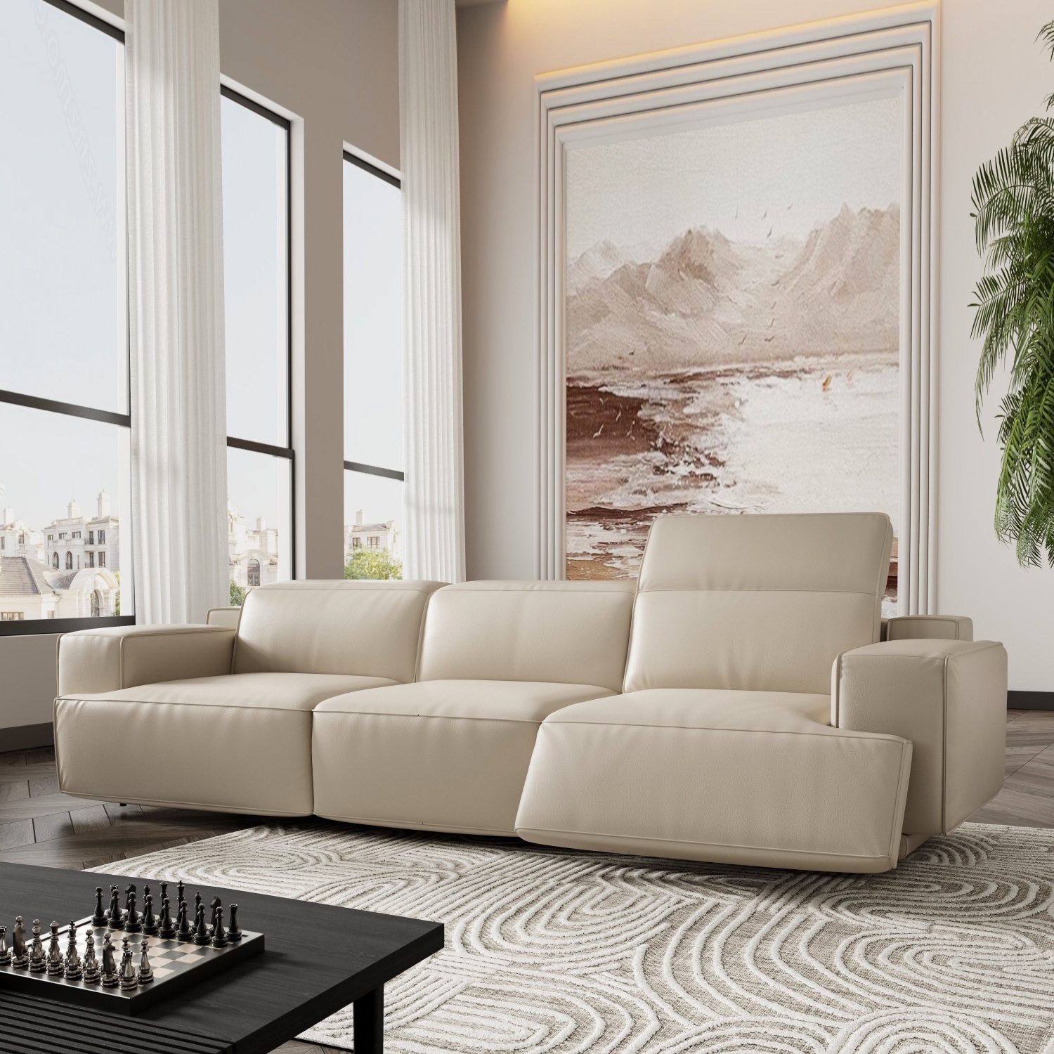 Valencia Valentina sofa inclinable en cuir à trois sièges, beige