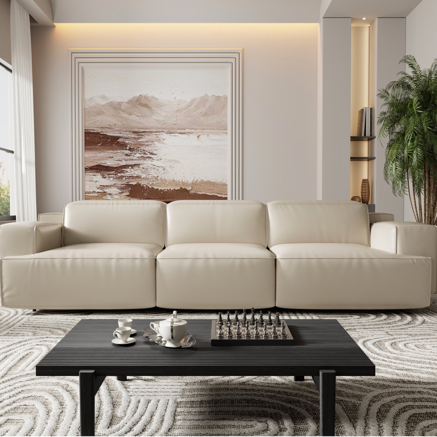 Valencia Valentina sofa inclinable en cuir à trois sièges, beige