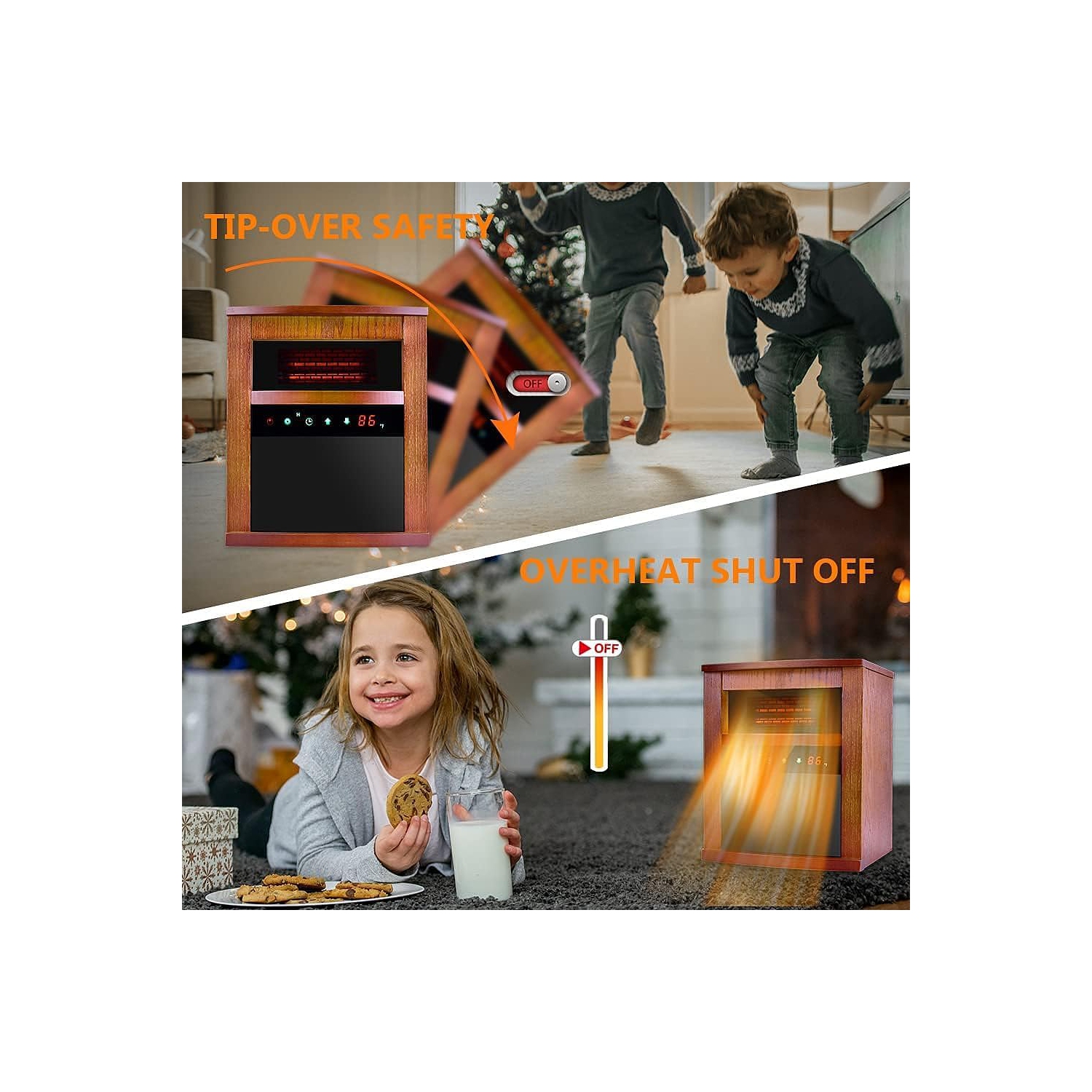 Nordic Hygge Electric Space Heater 1500W with 3 Heating Mode, Thermostat, Remote Control & 12h Timer in Dark Walnut