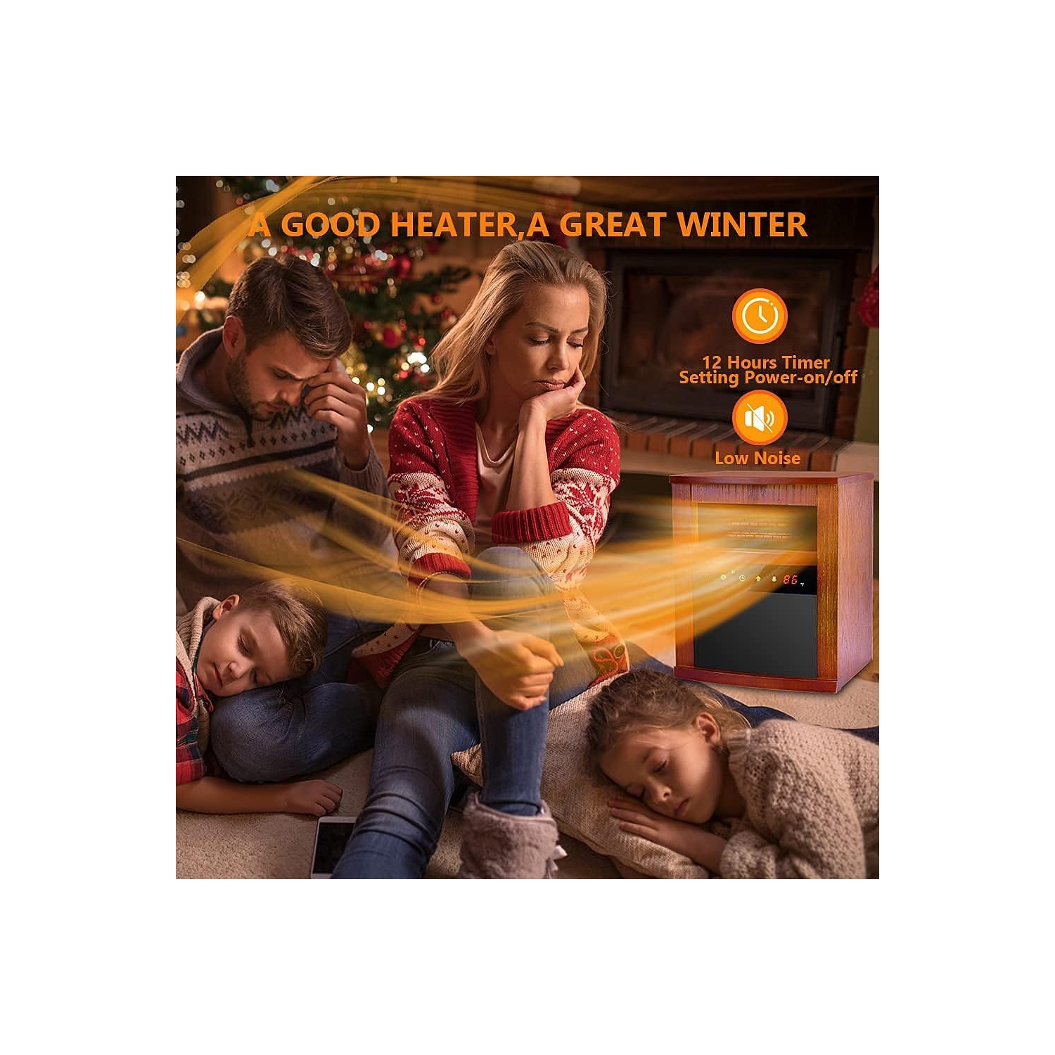 Nordic Hygge Electric Space Heater 1500W with 3 Heating Mode, Thermostat, Remote Control & 12h Timer in Dark Walnut