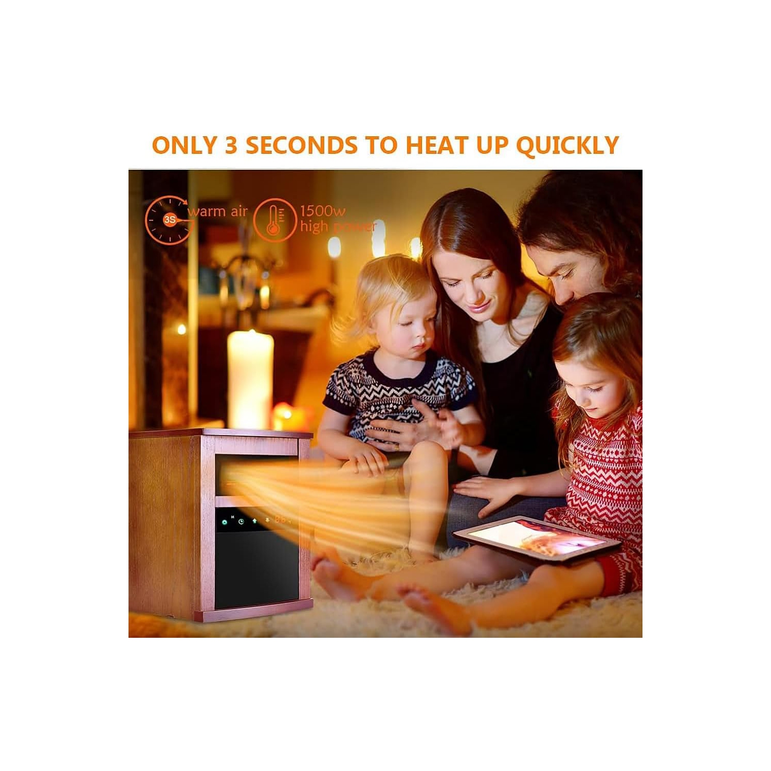 Nordic Hygge Electric Space Heater 1500W with 3 Heating Mode, Thermostat, Remote Control & 12h Timer in Dark Walnut