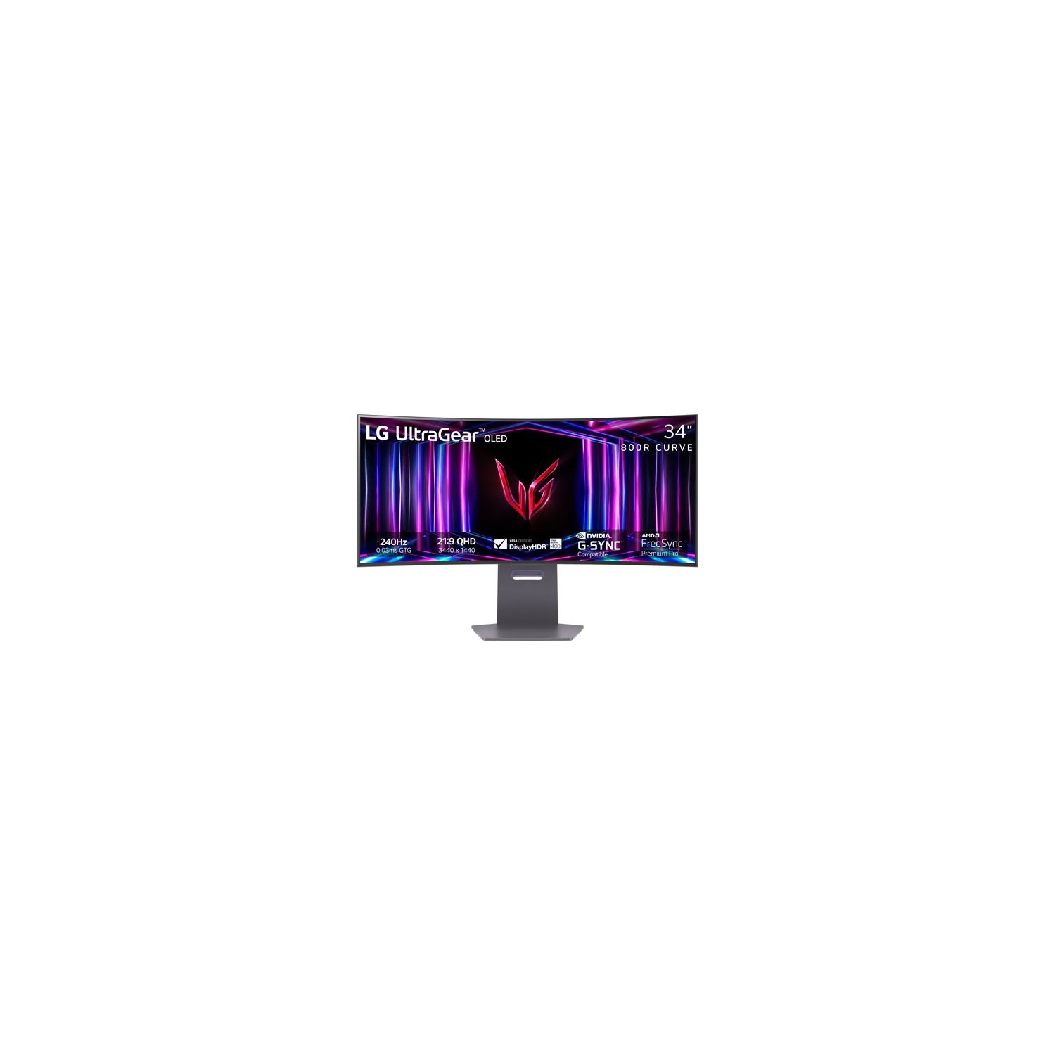 Open Box - LG UltraGear 34" 1440p UWQHD 240Hz 0.03ms GTG Curved OLED LED G-Sync FreeSync Gaming Monitor-Purple-Grey
