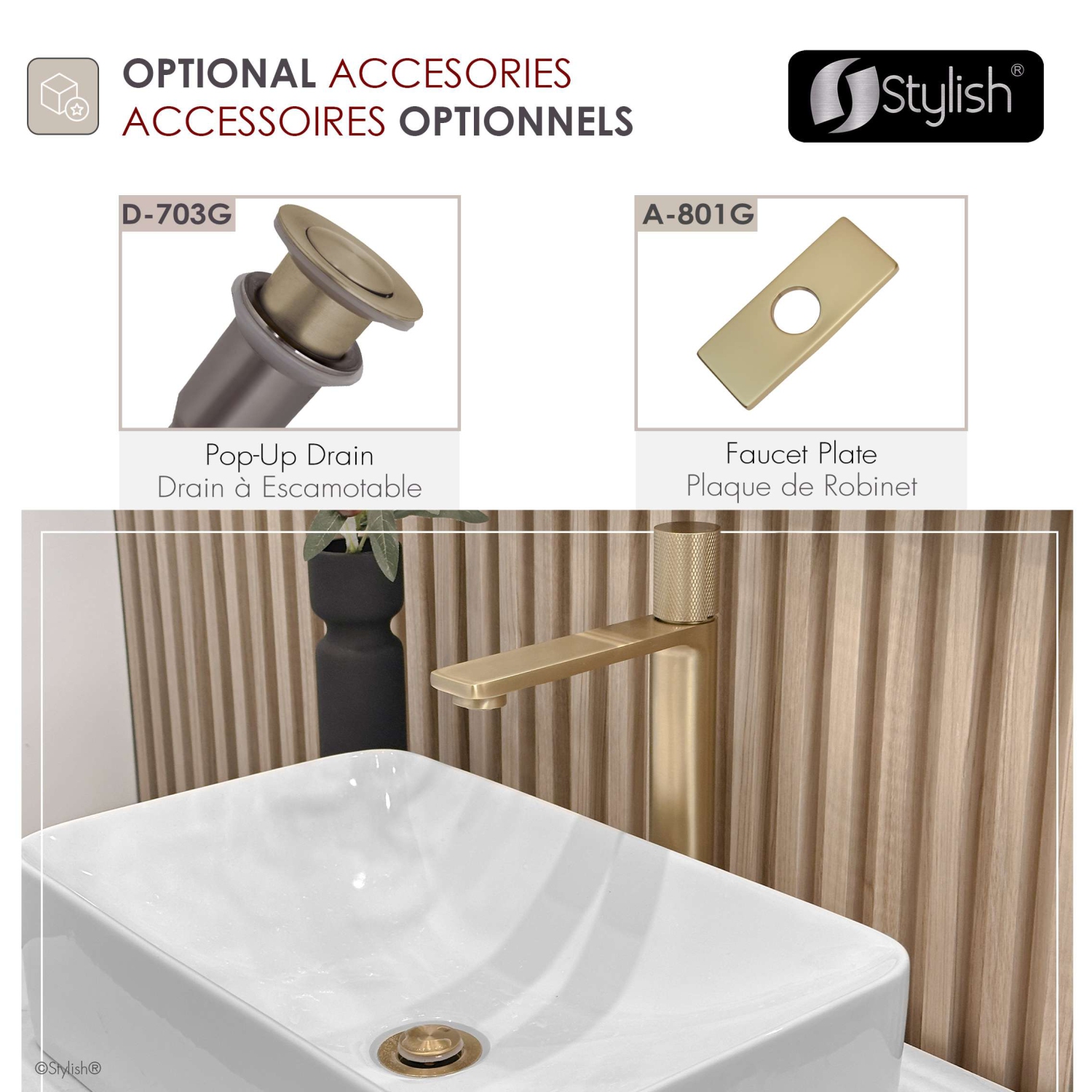 Nessa Single Handle 12 1/2" Brushed Gold Vessel Bathroom Faucet B-122G