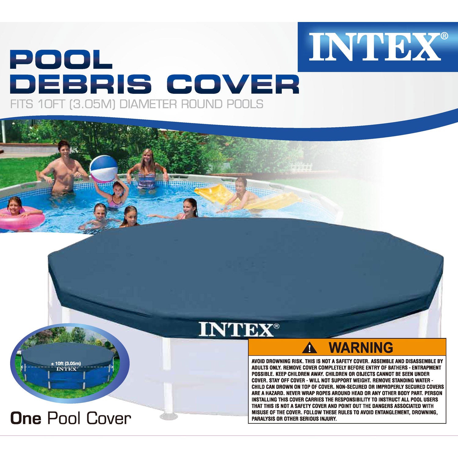 Intex 10ft Round Easy Set Outdoor Backyard Swimming Pool Cover, Blue