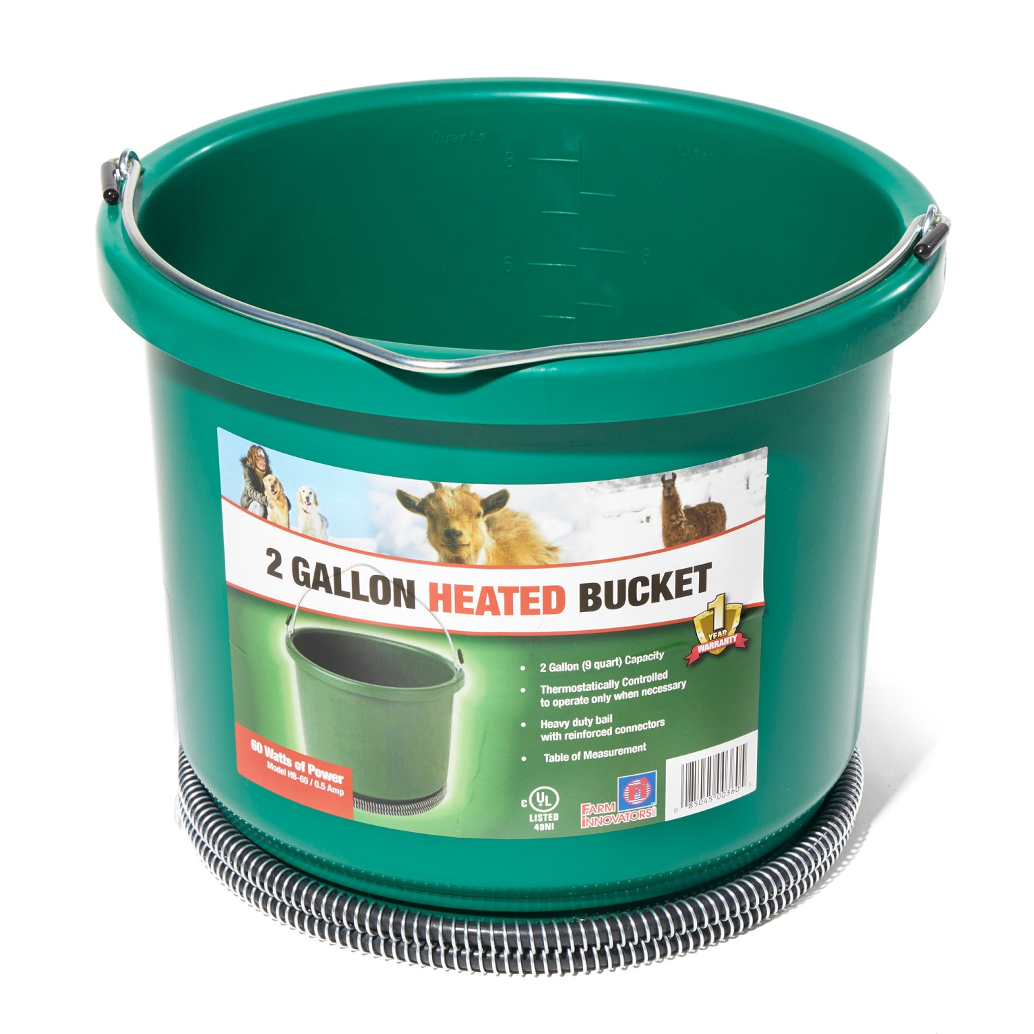 Farm Innovators Model Oversized 2 Gallon Plastic Heated Bucket, 60 Watt