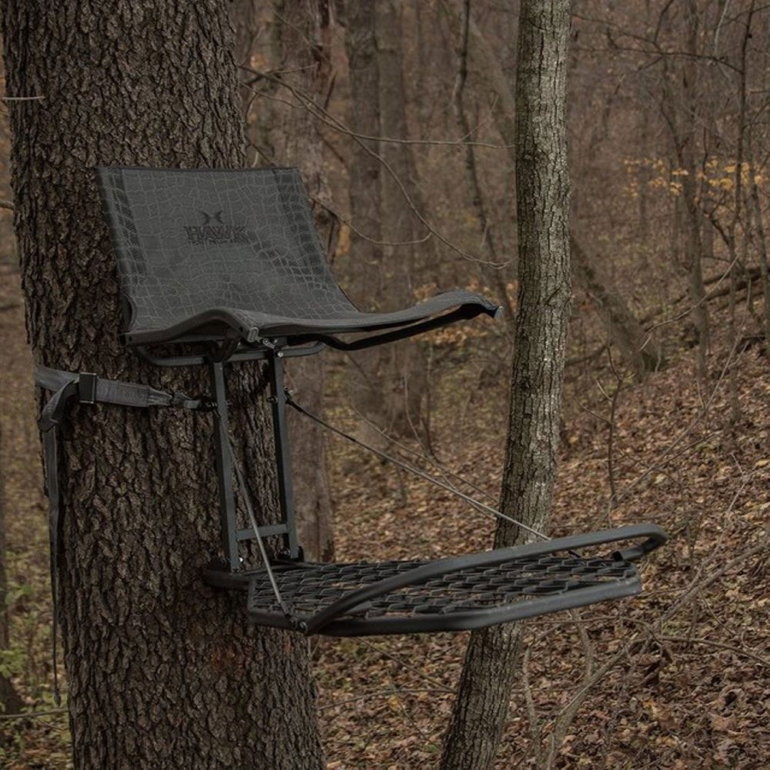 Hawk Kickback LVL Hang-On Tree Stand with Leg Extension Footrest, Black